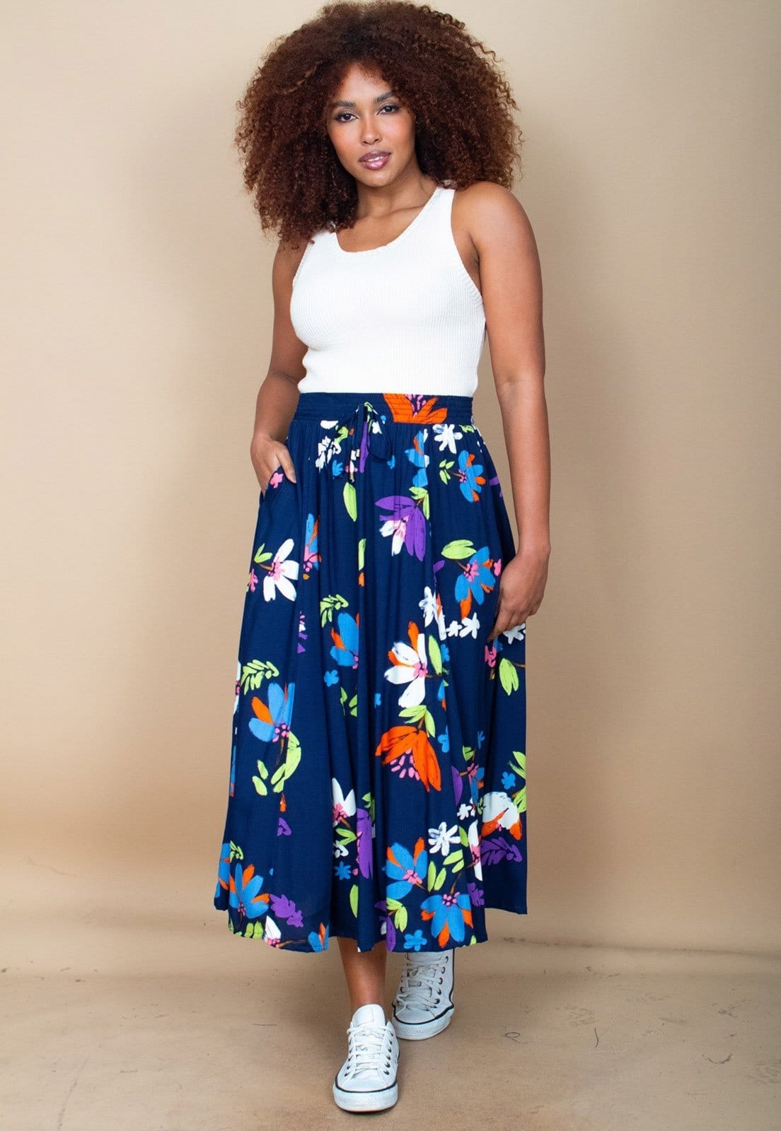 Vista 2 Saia Cabanafree Longa Estampa Festa das Flores Cabanafree azul/estampado azul