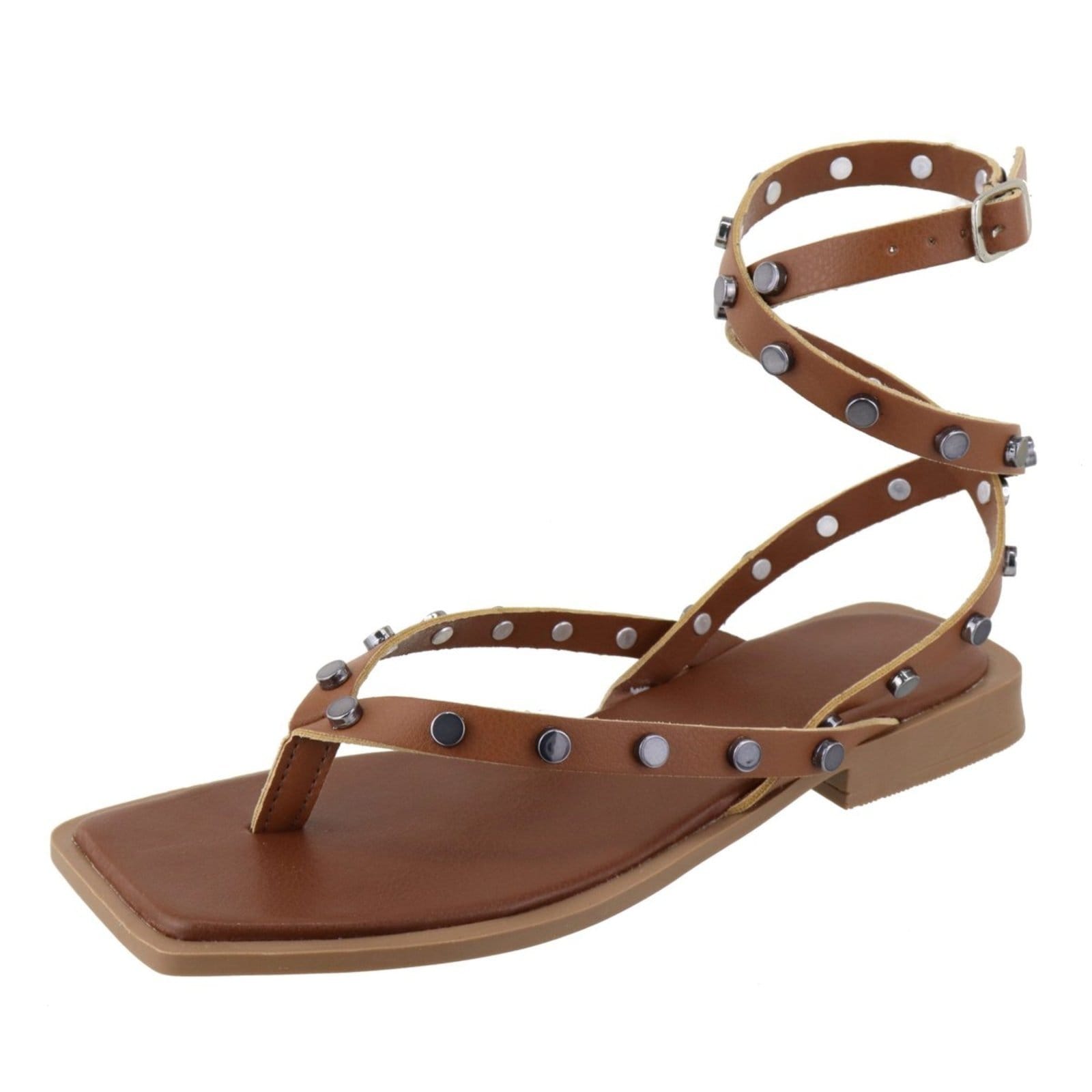 Rasteira Paula B Com Tiras De Dedo Com Aplicações De Pastilhas E Amarração No Tornozelo