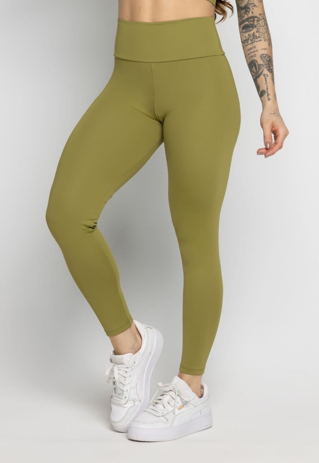 Vista 2 Calça Legging Vekyo Poliamida Cintura Alta Zero Transparência Feminina Pistache VEKYO verde