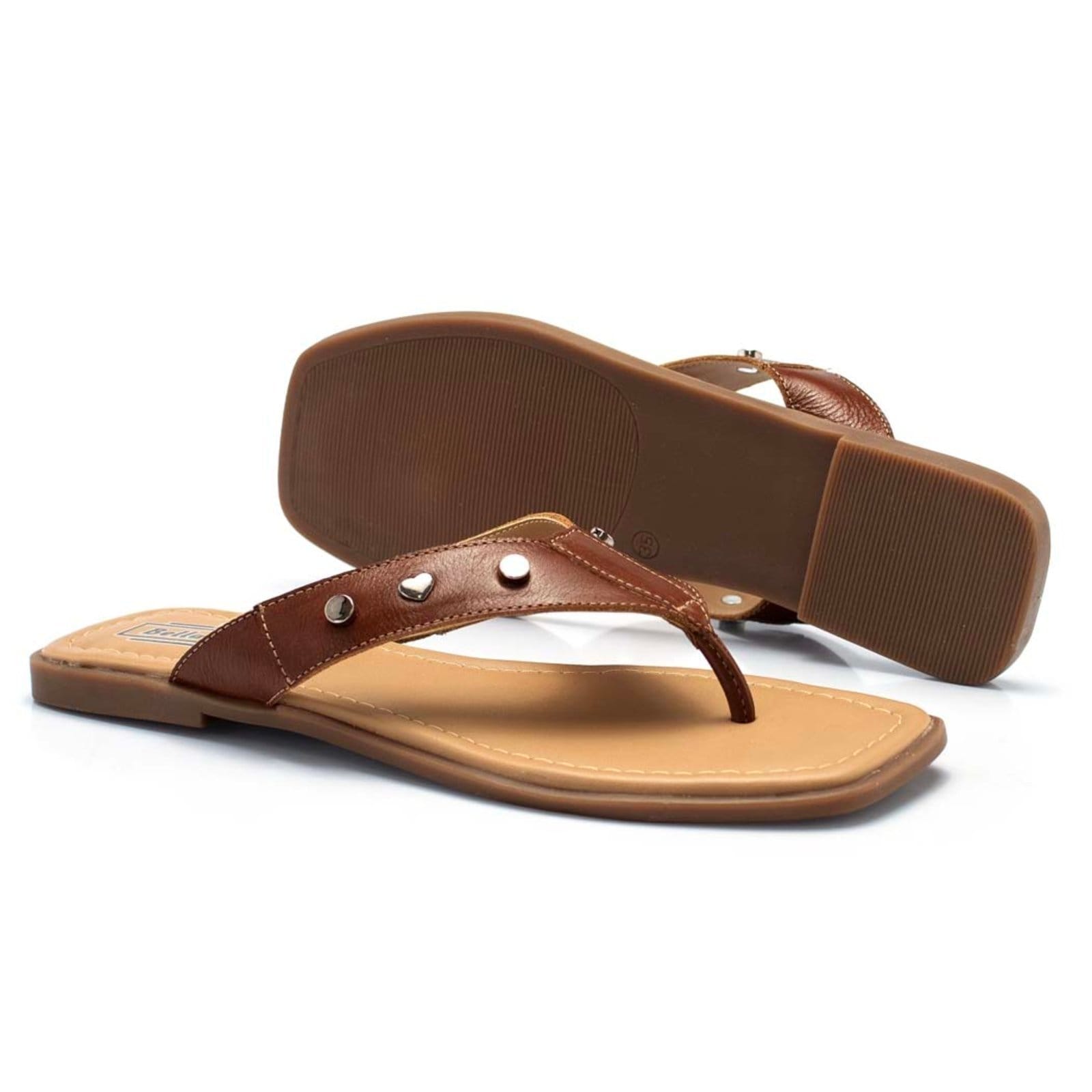 Vista 2 Sandália Bella Nina Rasteirinha Feminina Chinelo Couro Legitimo Leveza Maciez Confortável Modernidade Casual Versátil Passeio Caminhada Dia A Dia Caramelo Bella Nina preto