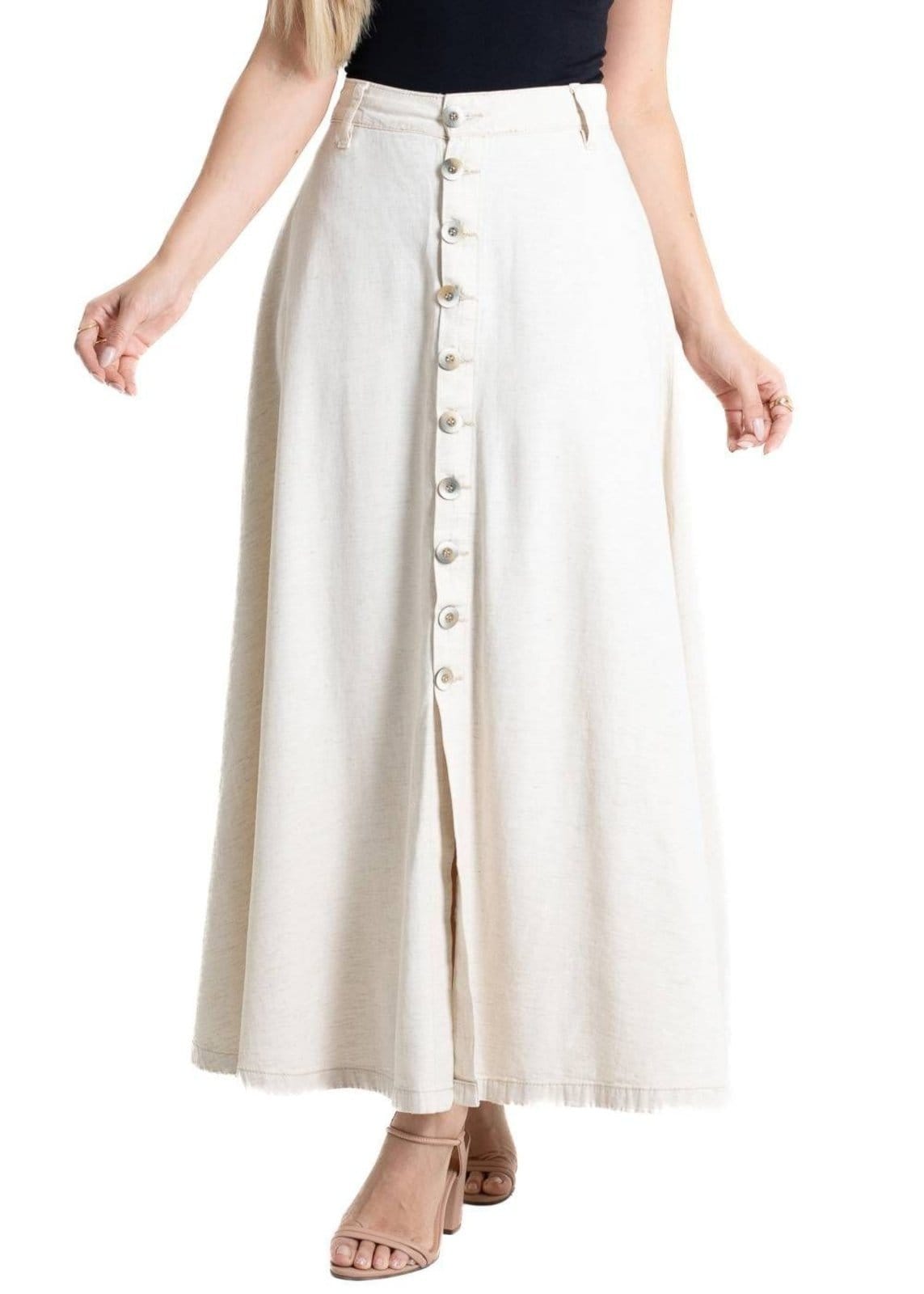 Vista principal Saia Linho Sawary Midi - 280334 Sawary bege