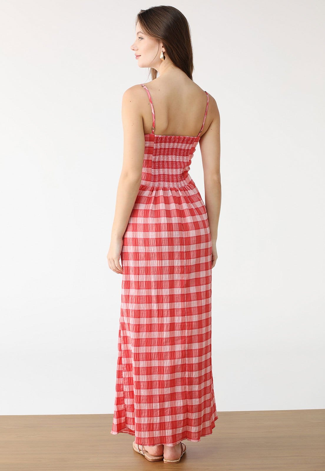 Vista 2 Vestido FARM Longo Xadrez Trancoso FARM vermelho