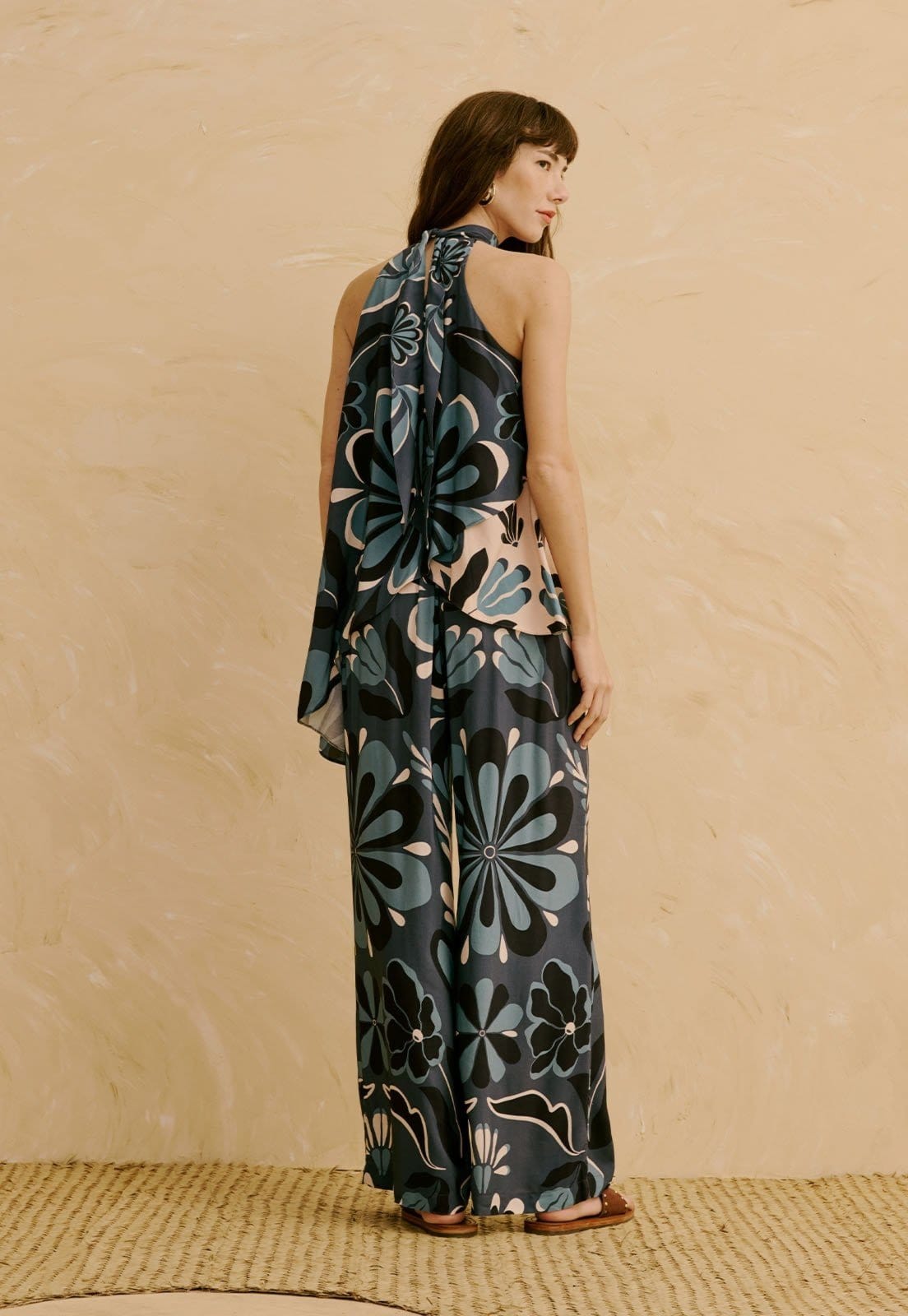 Vista 2 Calça Pantolona Estampada Cantuta CaCay azul