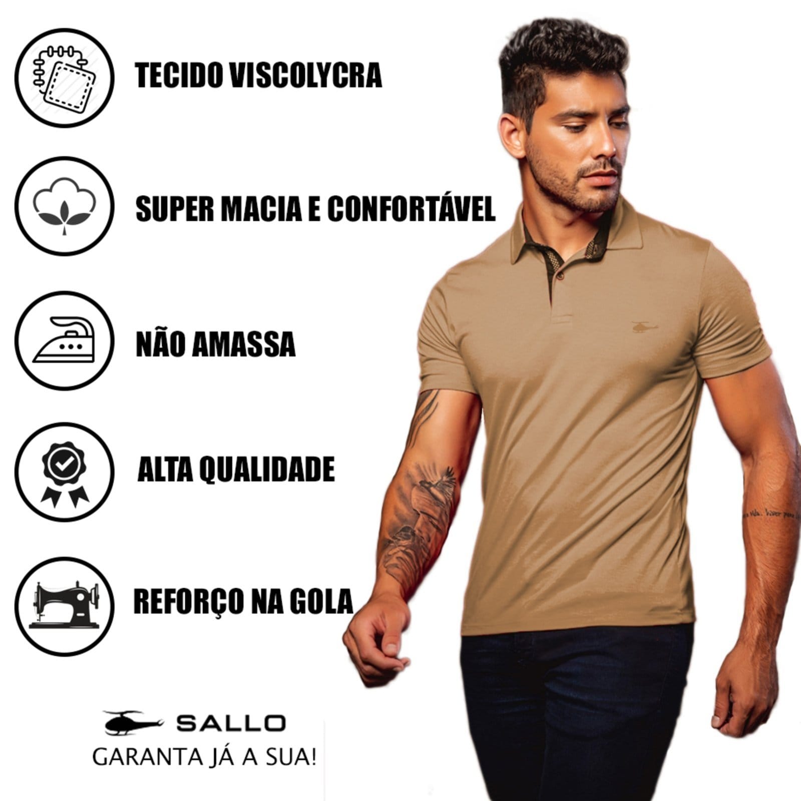 Vista 2 Camiseta Polo Masculina Básica Sallo Premium Amber Sallo marrom