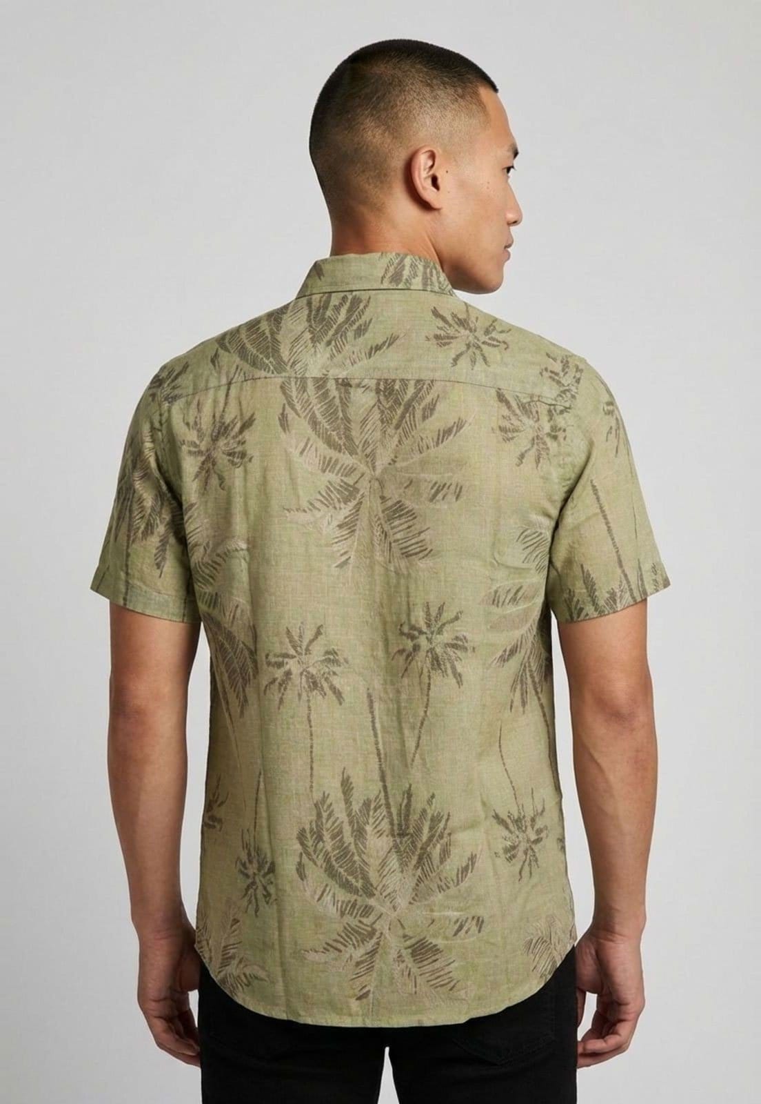 Vista 2 Camisa Masculina Aleatory Estampa Folhagem Aleatory verde