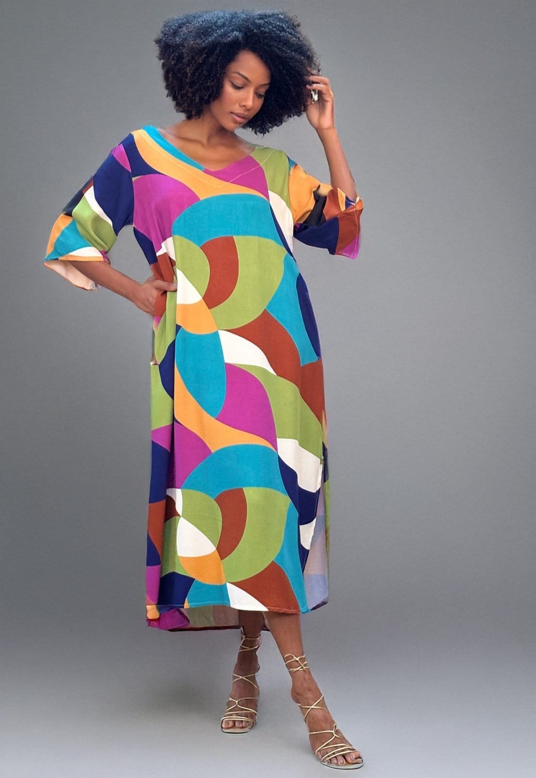 Vestido Midi Amazonia Vital Abapã Plano com Bolso Estampa Jardim