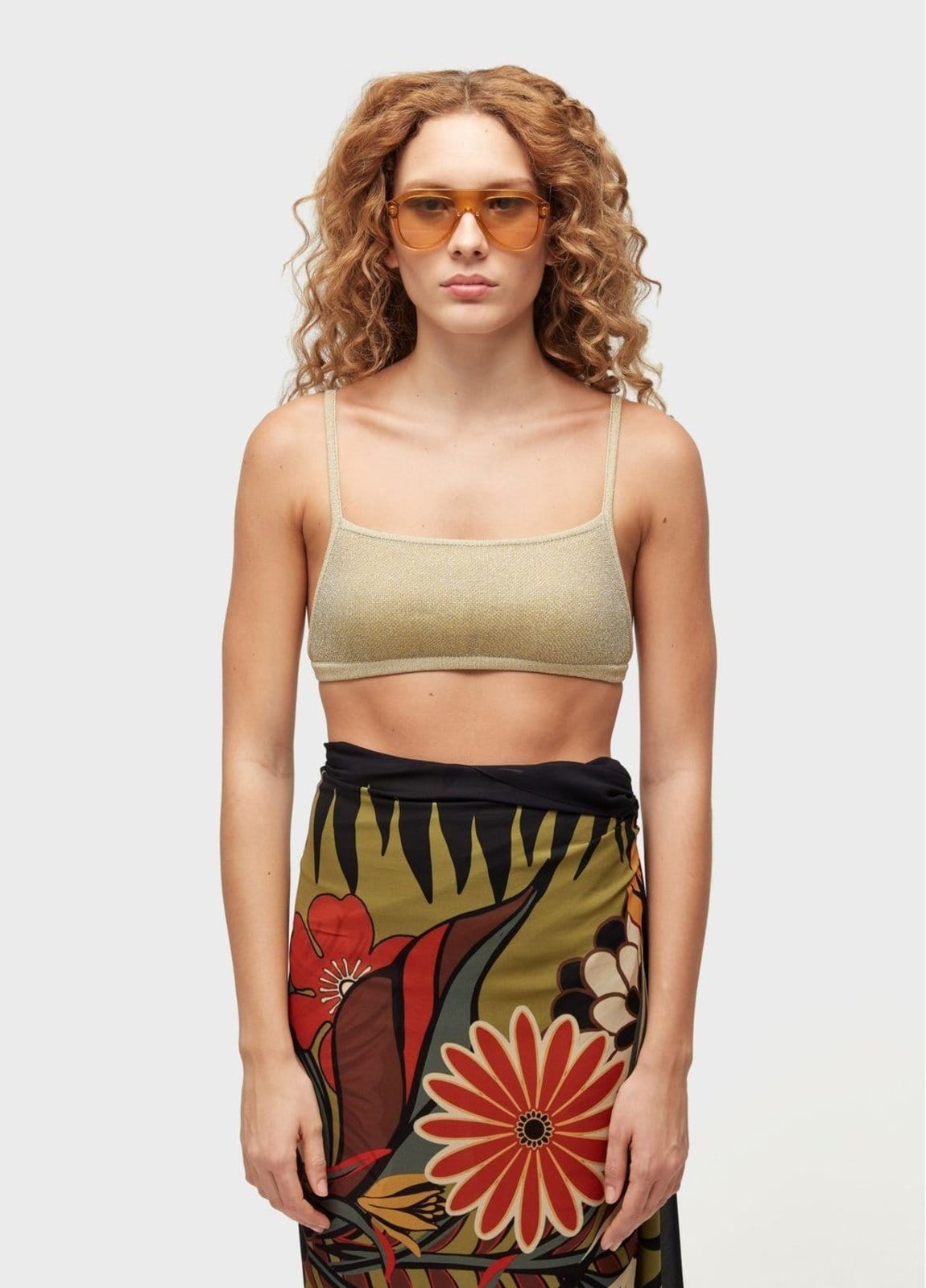 Vista principal Top praia tricot decote reto lurex Osklen dourado