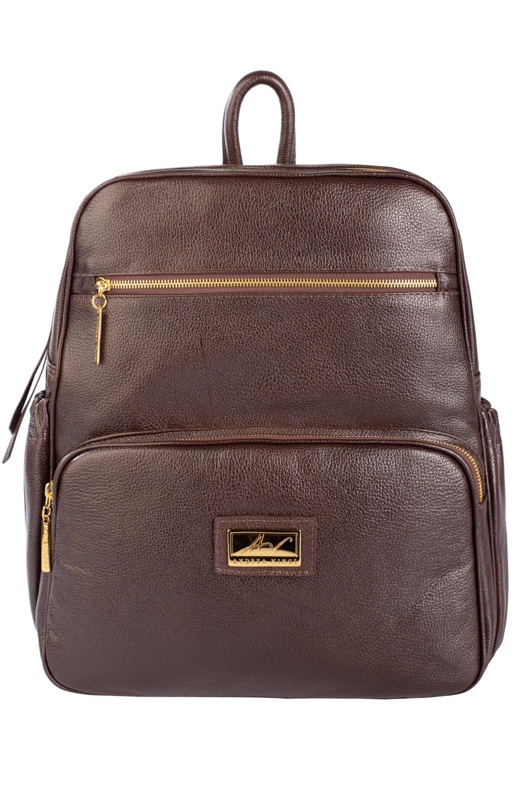 Mochila grande de couro liso Zooey - Café