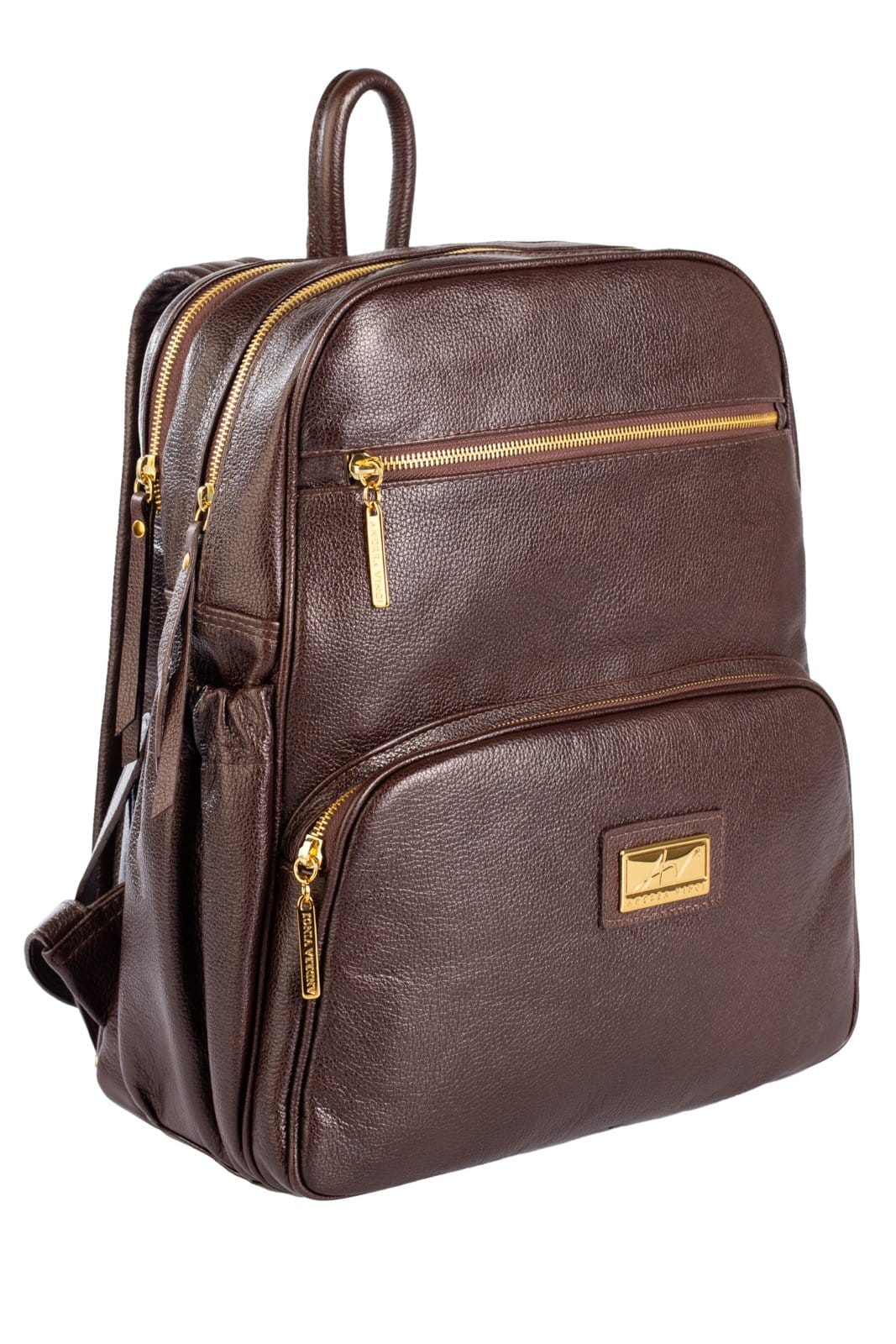 Vista 2 Mochila grande de couro liso Zooey - Café Andrea Vinci verde militar