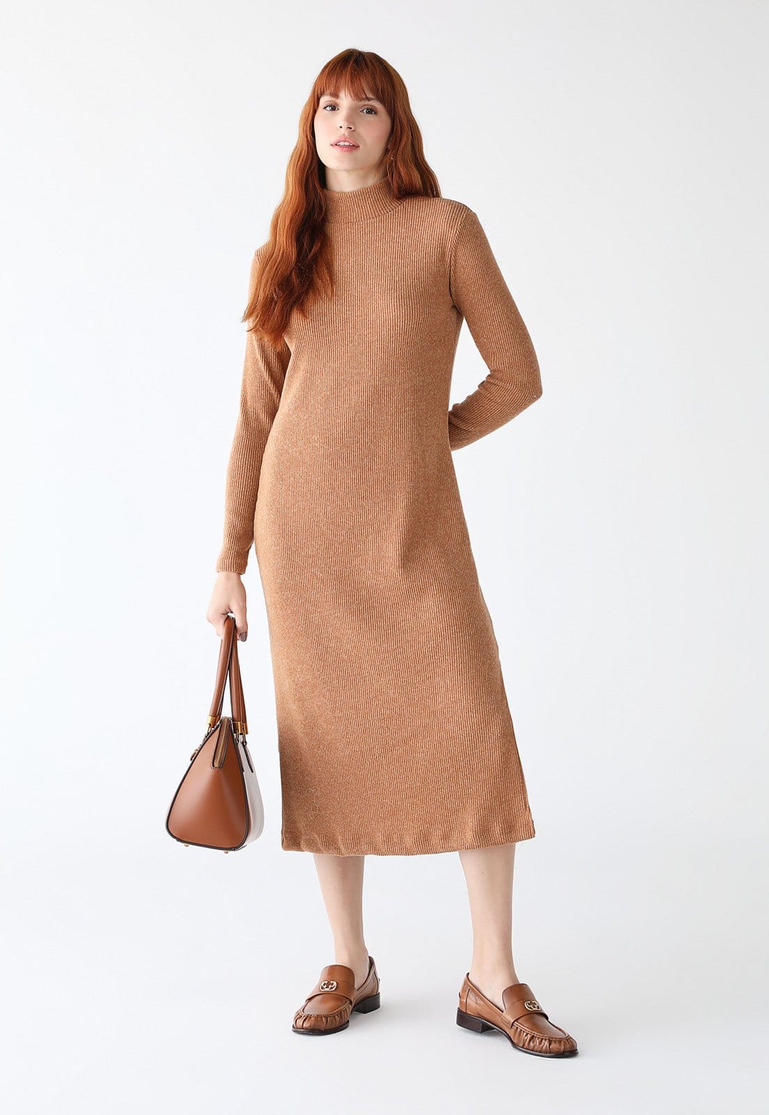 Vista principal Vestido Canelado Lez a Lez Midi Malha Lez a Lez caramelo