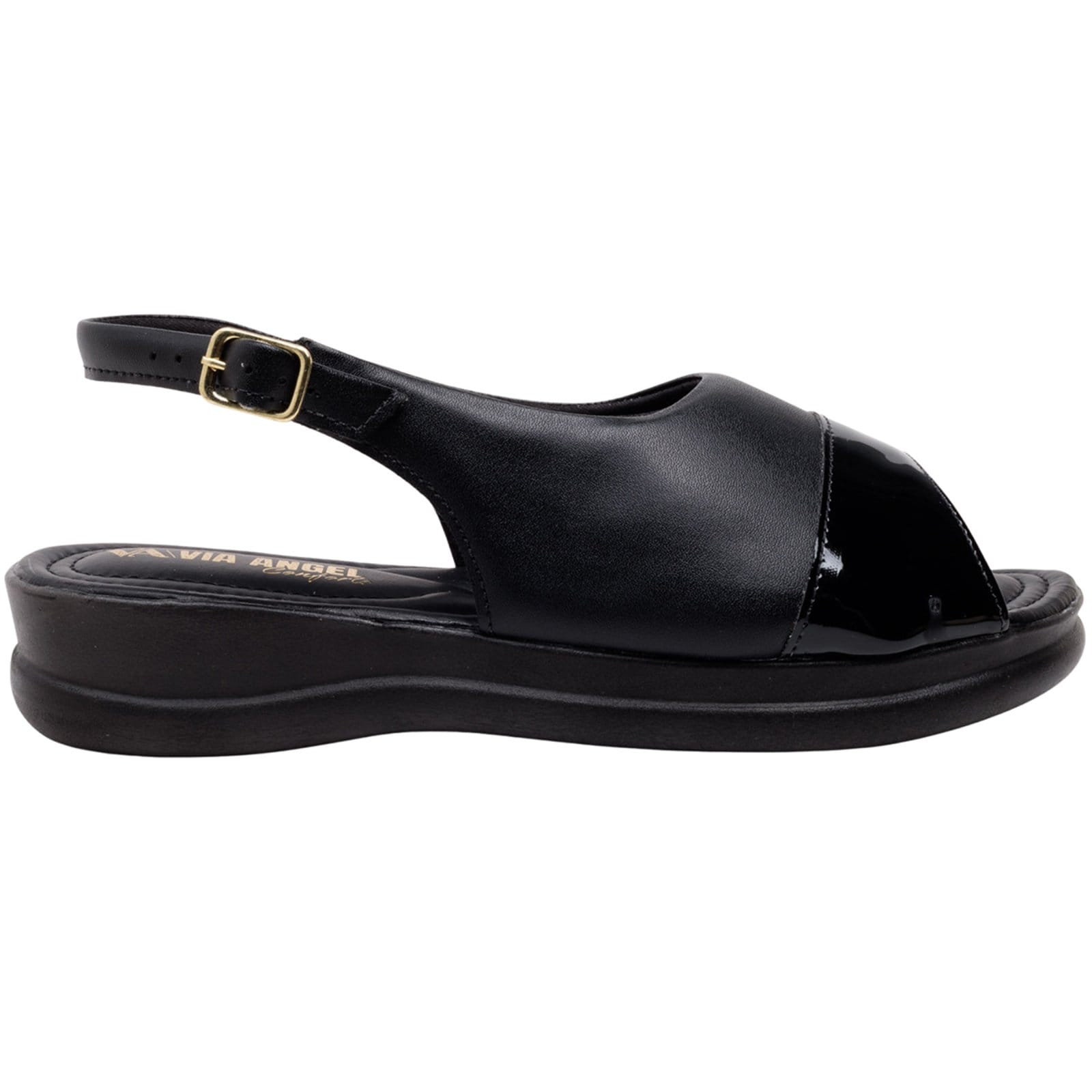 Sandália Feminina Ortopédica Via Angel Casual Leve Com Verniz Confortável 9602