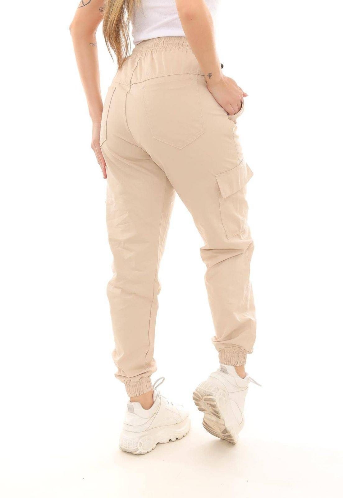 Vista 2 Calça Feminina Jogger Mys Jeans com Bolso Cargo Confortável Caqui Ethereal Jeans cáqui caqui