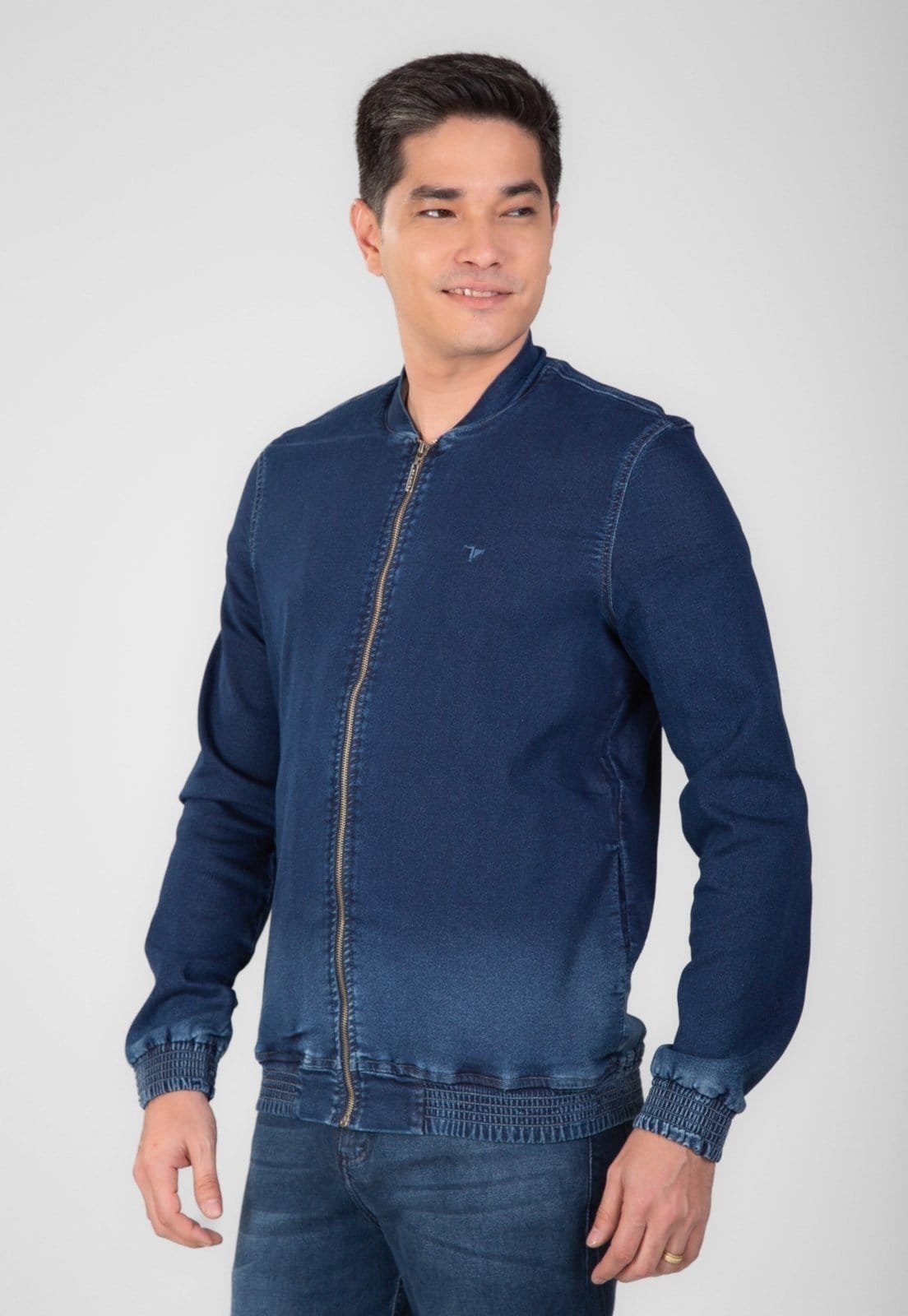 Vista 2 Jaqueta Traymon Moletom Jeans Zíper Traymon azul