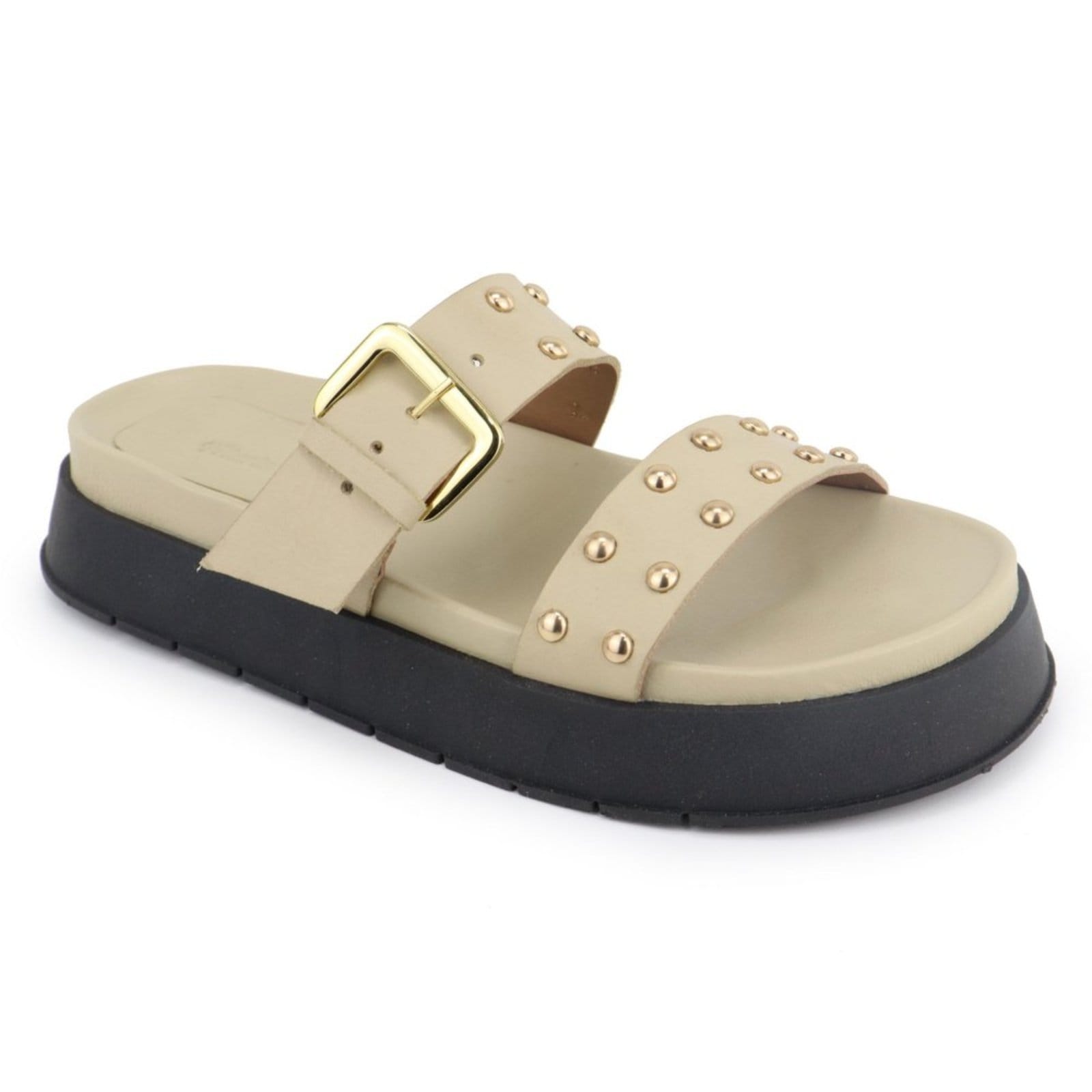 Vista 2 Sandália Papete Flatform Feminina Conforto em Couro Cravo Maria Paula Chapanhe MARIA PAULA off-white