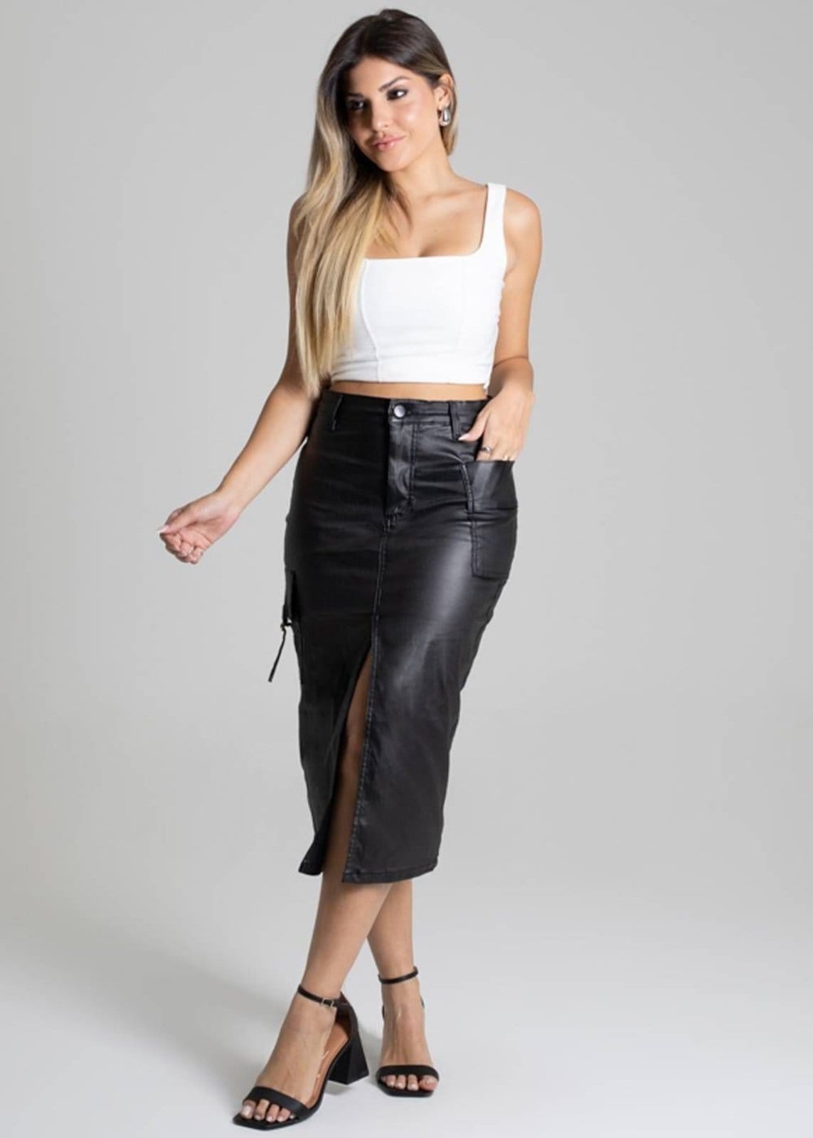 Vista principal Saia Midi Bengaline Sawary - 277126 Sawary preto