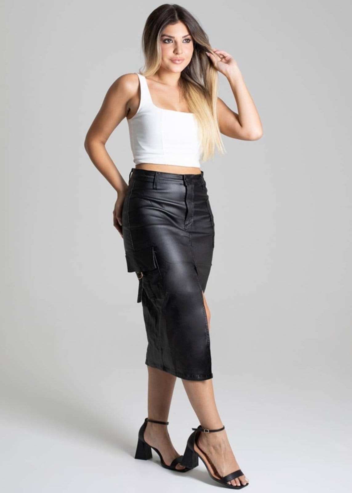 Vista 2 Saia Midi Bengaline Sawary - 277126 Sawary preto