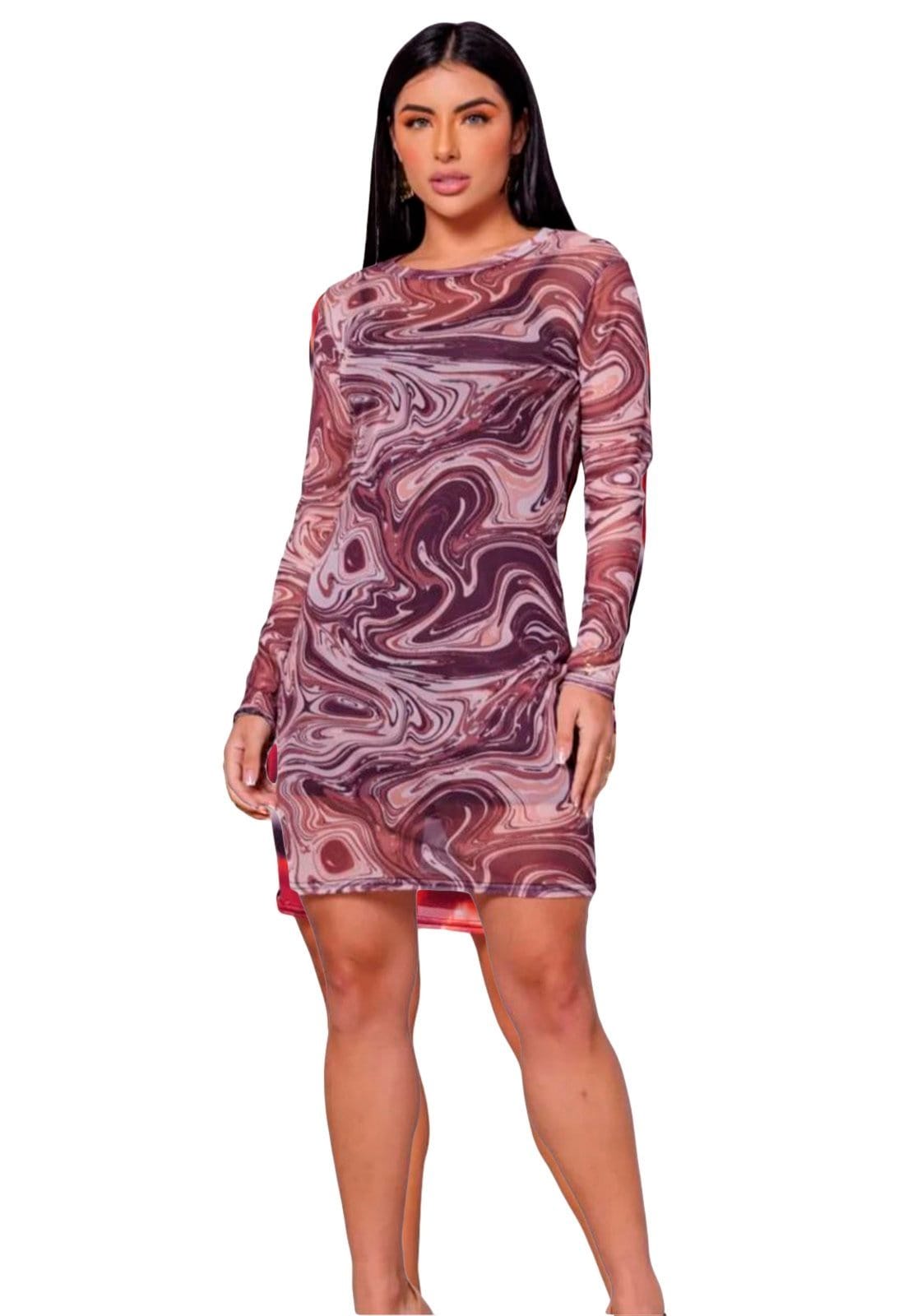 Vestido Tule Ywc ind Curto Manga Longa 2em1 Estampados Diversos Estampa preta
