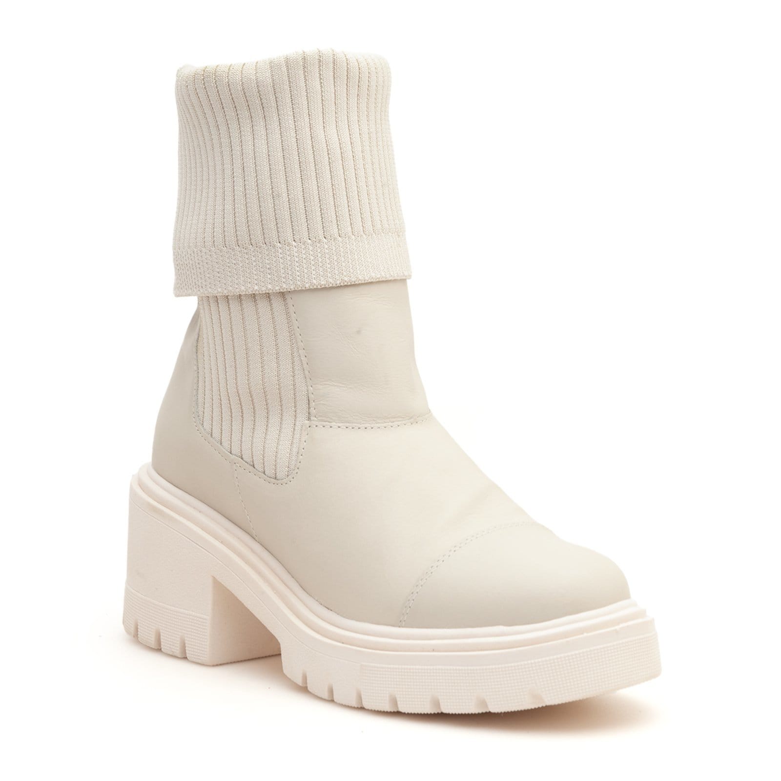 Vista 2 Coturno Feminino Tratorado Em Couro Meia Knit 2 em 1 Off White Nine4 nude/off-white white