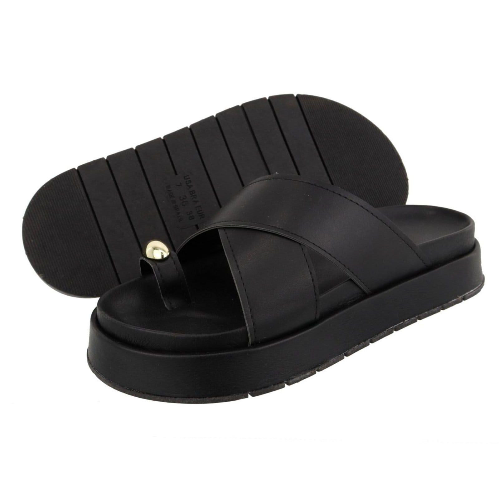 Vista 2 Sandália Papete Feminina em X Plataforma Sola Alta Preta TELLINI STORE preto