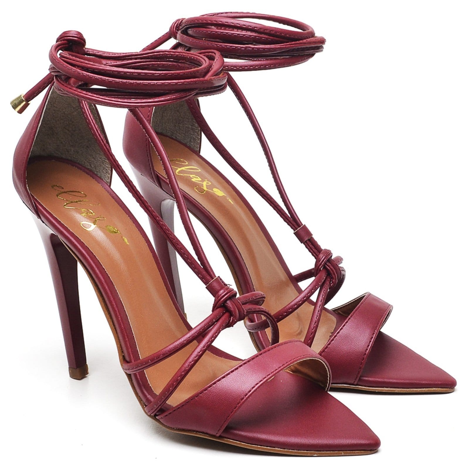 Vista principal Sandália Feminina Bico Folha Salto Alto Napa Bromélia ZAFREM bordô