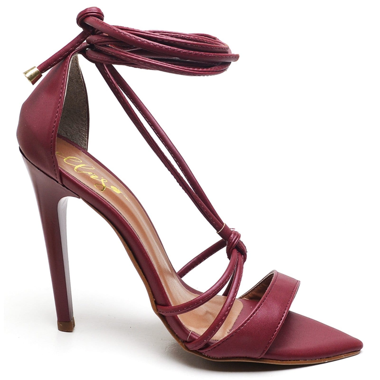 Vista 2 Sandália Feminina Bico Folha Salto Alto Napa Bromélia ZAFREM bordô