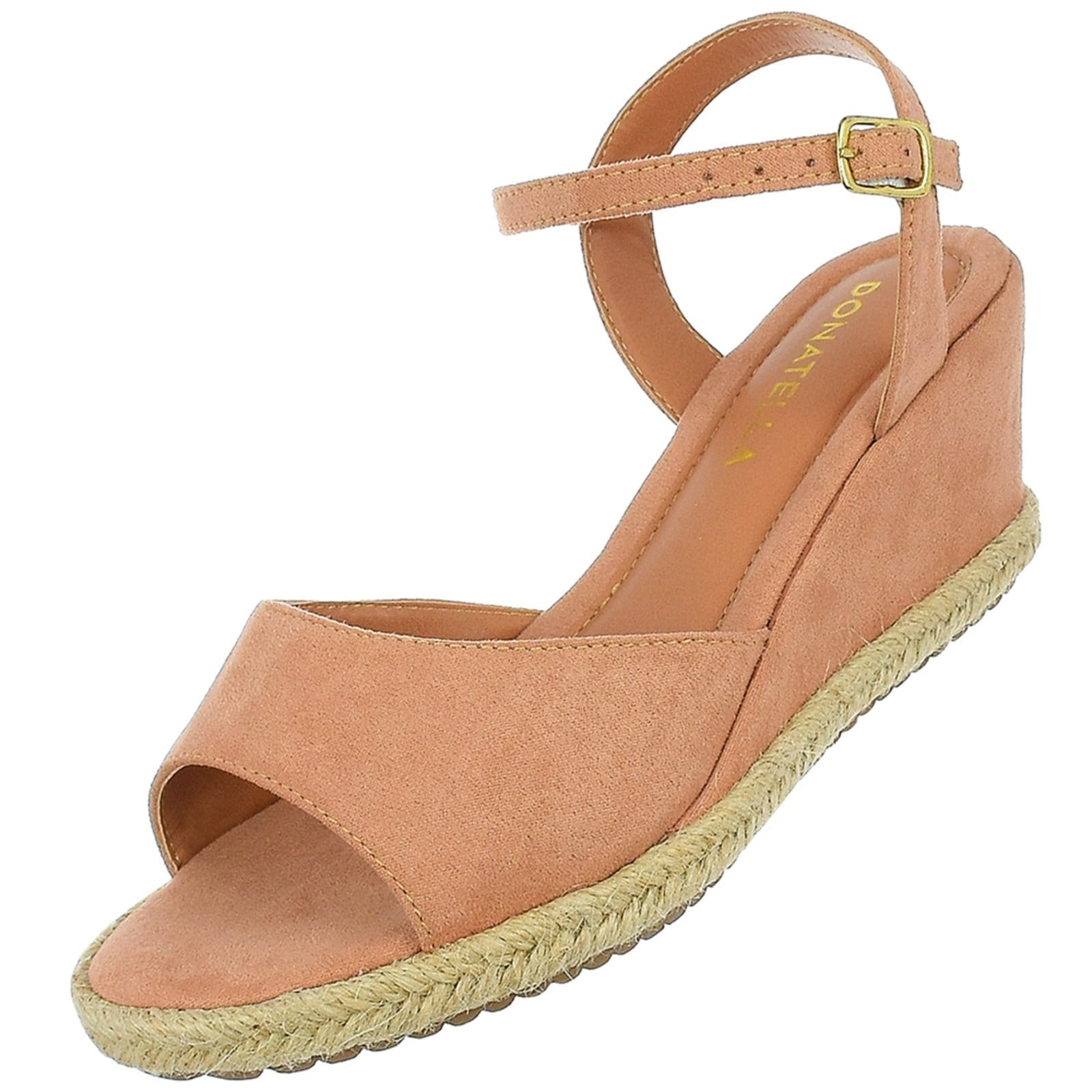 Vista 2 Sandália Anabela Feminina Plataforma CM Calçados Macia Corda Natural Camurça Nude Monte Shoes nude natural