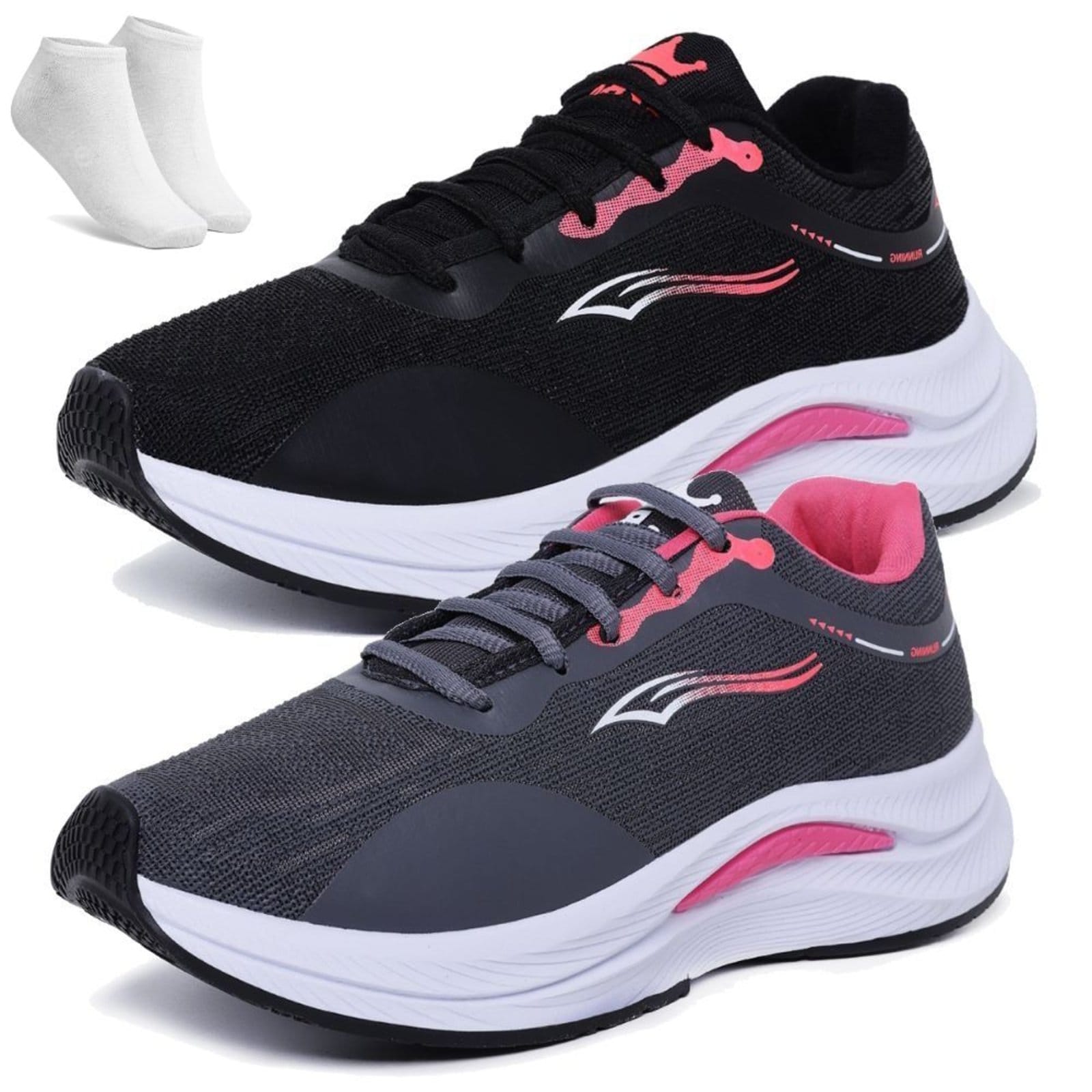 Kit 2 Tênis Feminino Academia Caminhada Esportivo Leve Macio e Grafite + Meia