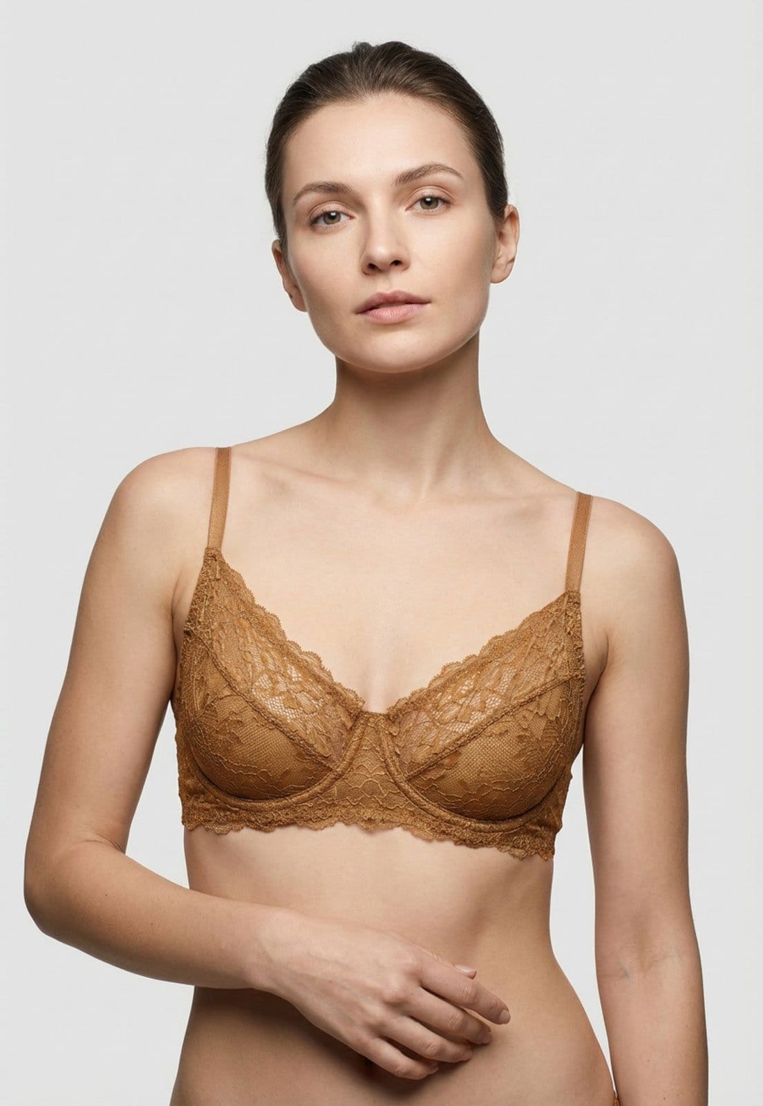 Vista principal Sutiã Feminino Hope Meia-Taça Sem Bojo Renda com Aro Hope caramelo