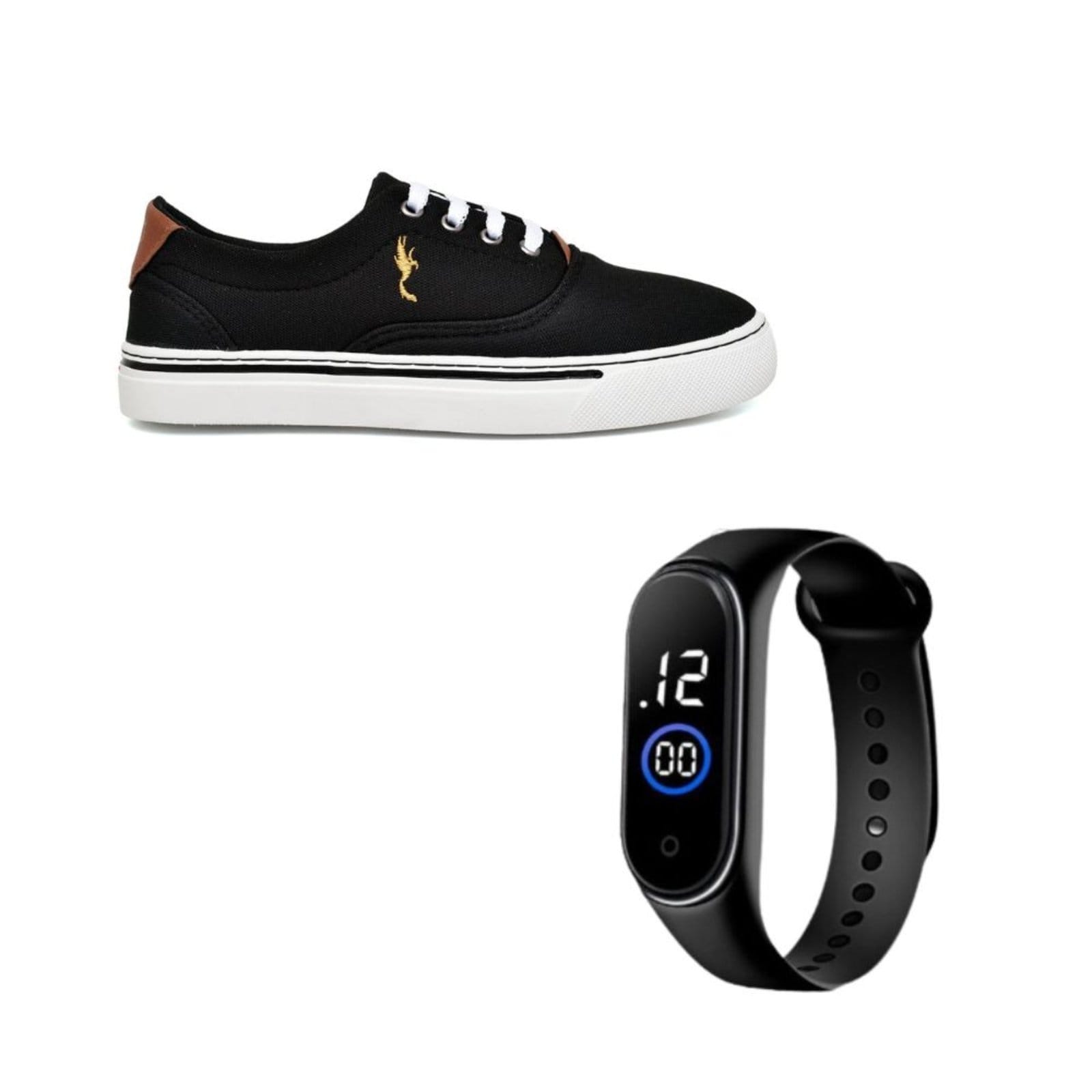 Vista principal Tênis Feminino Casual Sola Baixa Polo Blu Preto com Relógio Digital do 33 ao 40 Polo Blu preto blu