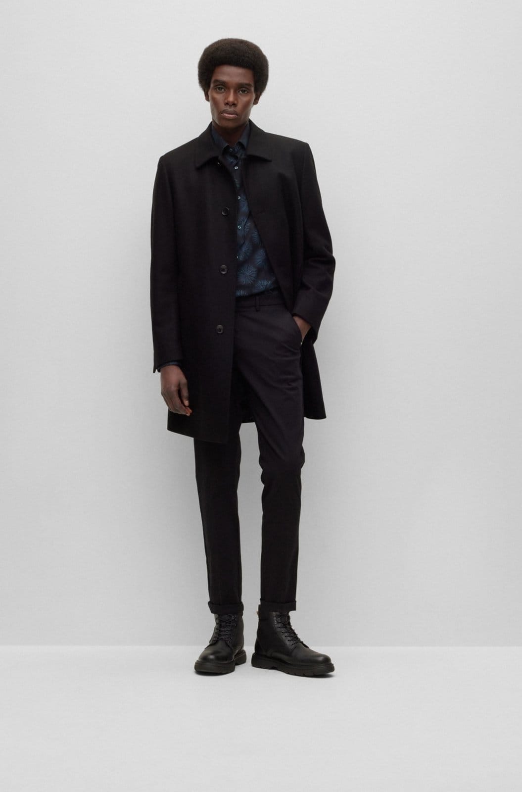 Vista 2 Camisa Slim Fit Em Popeline De Algodão Stretch Estampado Boss azul marinho