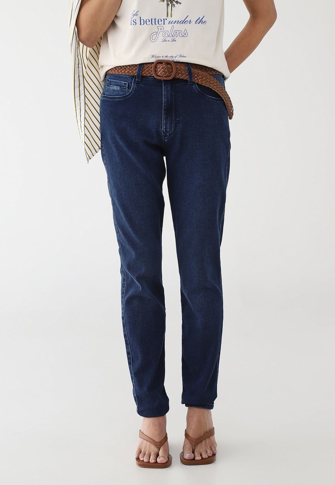 Vista principal Calça Feminina Lez a Lez Jeans Cintura Média Escura Lez a Lez azul