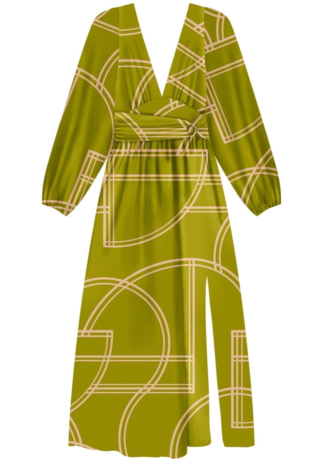 Vista 2 Vestido Lez a Lez Longo Estampado Com Mangas Amplas E Fenda Lateral Lez a Lez poás