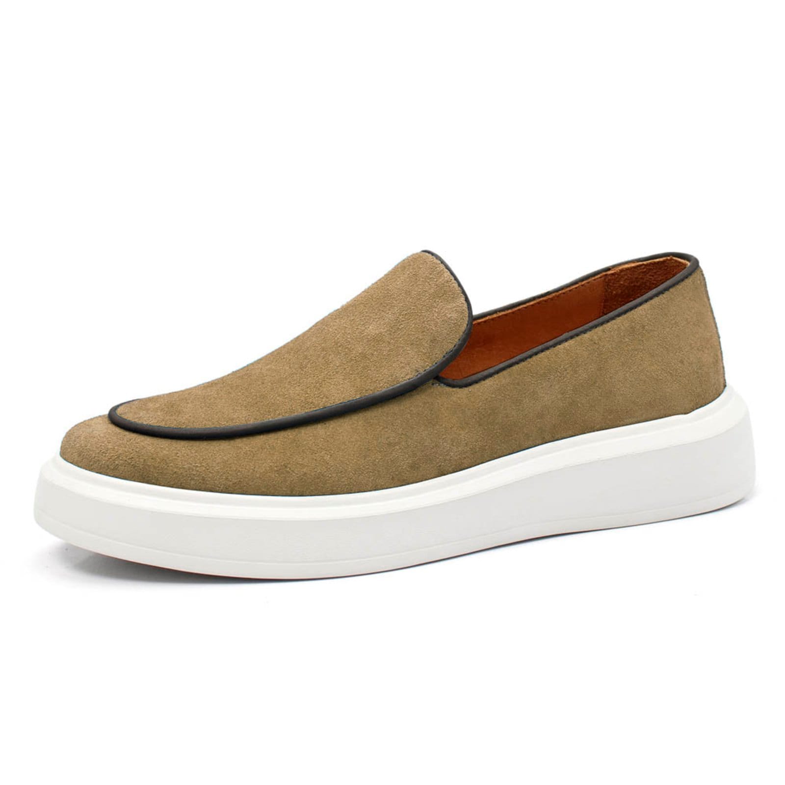 Vista principal Sapatenis Slip On Masculino Tenis Iate Casual Couro Legitimo Areia Lavini Shoes cáqui