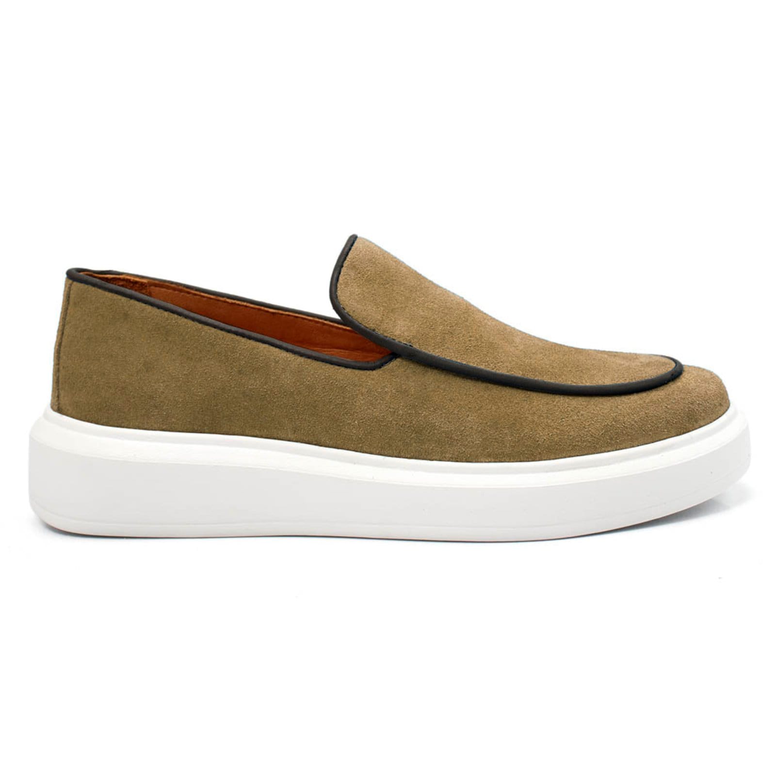 Vista 2 Sapatenis Slip On Masculino Tenis Iate Casual Couro Legitimo Areia Lavini Shoes cáqui