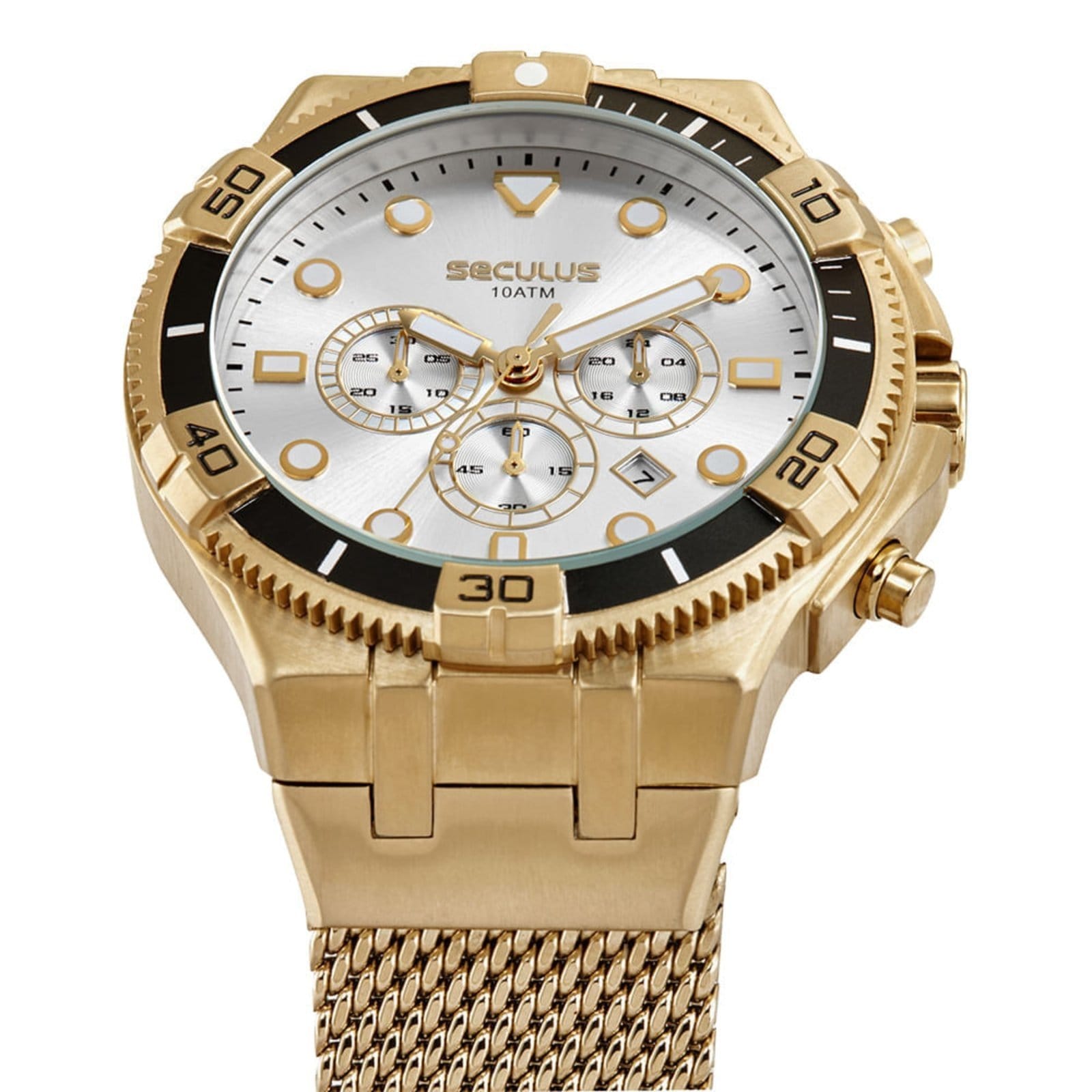 Vista 2 Relógio Seculus Masculino Cronógrafo Malha de Aço Seculus dourado