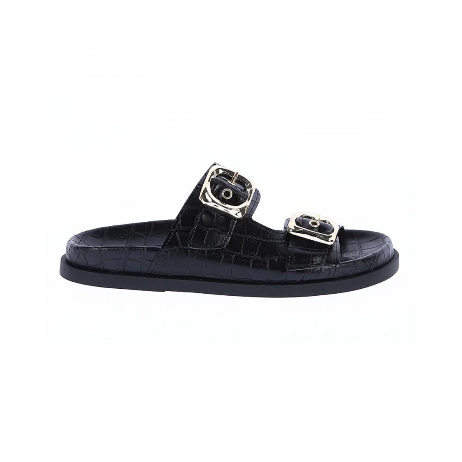 Laila - Papete Flat Croco com Fivelas Douradas