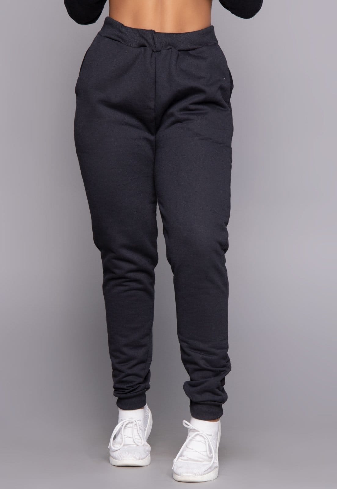 Vista principal Calça Feminina Vekyo Moletinho Jogger Com Elástico e Bolsos VEKYO preto