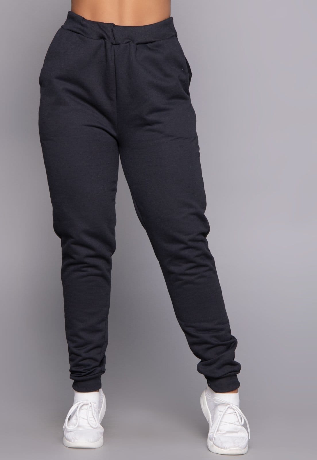 Vista 2 Calça Feminina Vekyo Moletinho Jogger Com Elástico e Bolsos VEKYO preto
