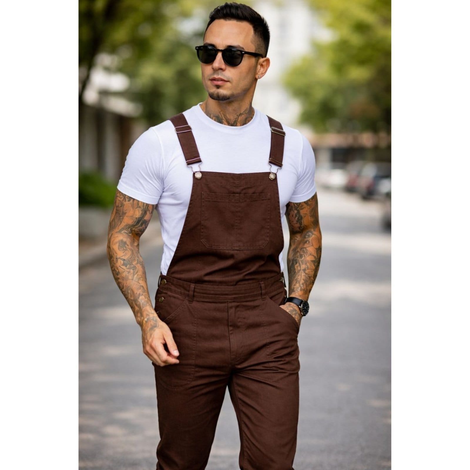 Vista 2 Macacão Sarja Masculino Alleppo Jeans marrom