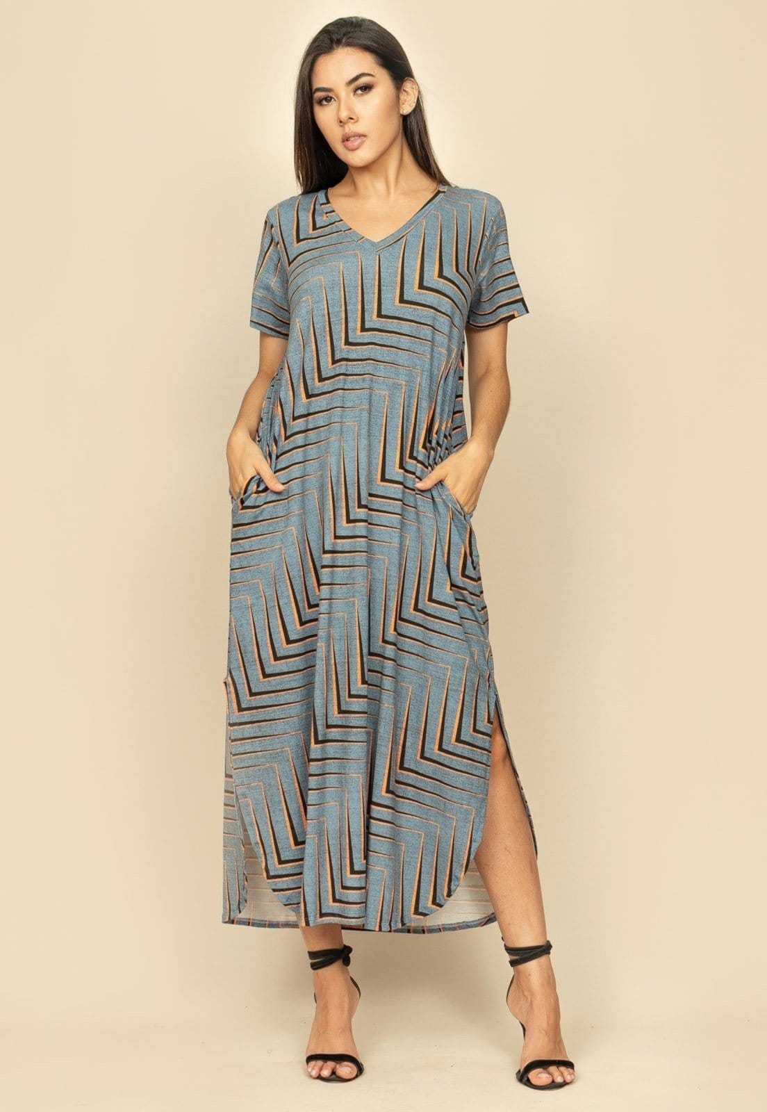 Vista principal Vestido Midi Abapã Malha com Bolso Estampa Murici Amazonia Vital azul/estampado/multicolorido