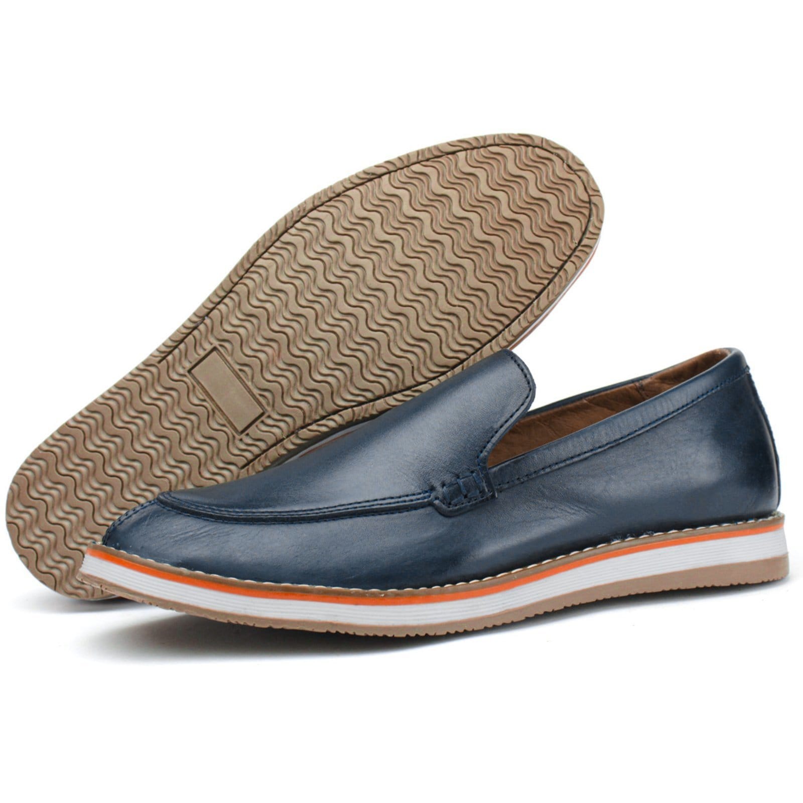 Vista 2 Sapato Social Loafer Couro Masculino Calce Fácil Forro Couro Leve Elegante Sofisticado Casual Marinho FRANCA GRIFFE azul marinho