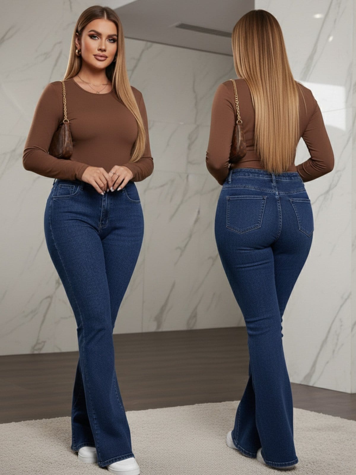 Vista 2 Calça Jeans Feminina Tex Jeans Flare Delicada Casual e Sofisticada Escuro TEX JEANS azul