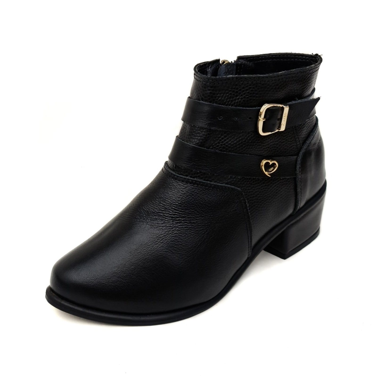 Vista principal Bota Salto Bloco em Couro Stela Preta Amo Calçados preto