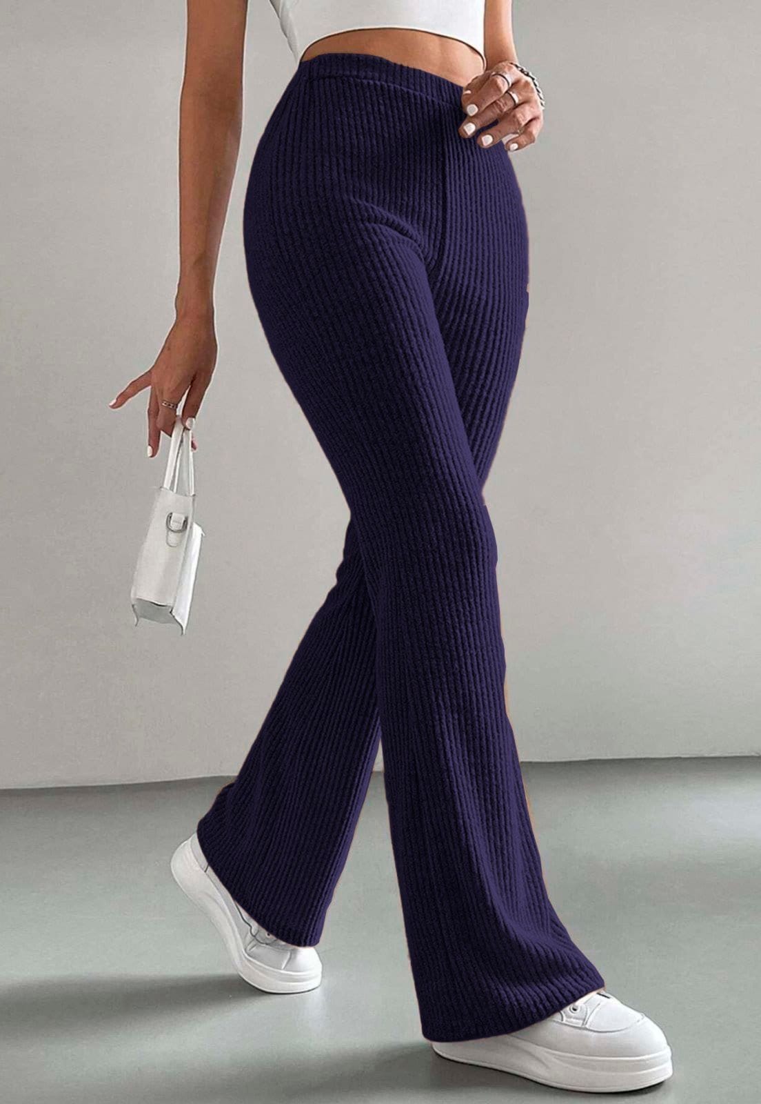 Vista principal Calça Flare Vekyo Cotelê Veludo Grossa Cós Alto Cintura Alta VEKYO azul