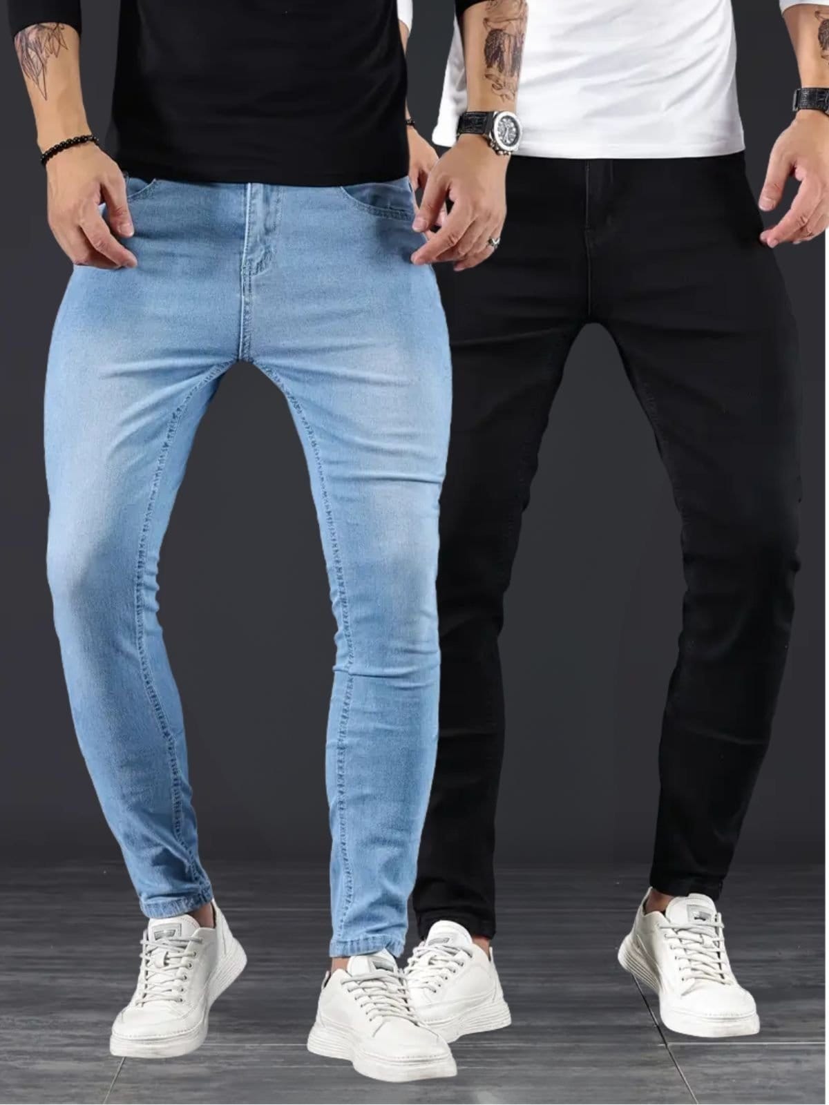 Kit 2 Calças Masculina KOVALI Skinny Casual Premium Confortável com Elastano Claro e Preto