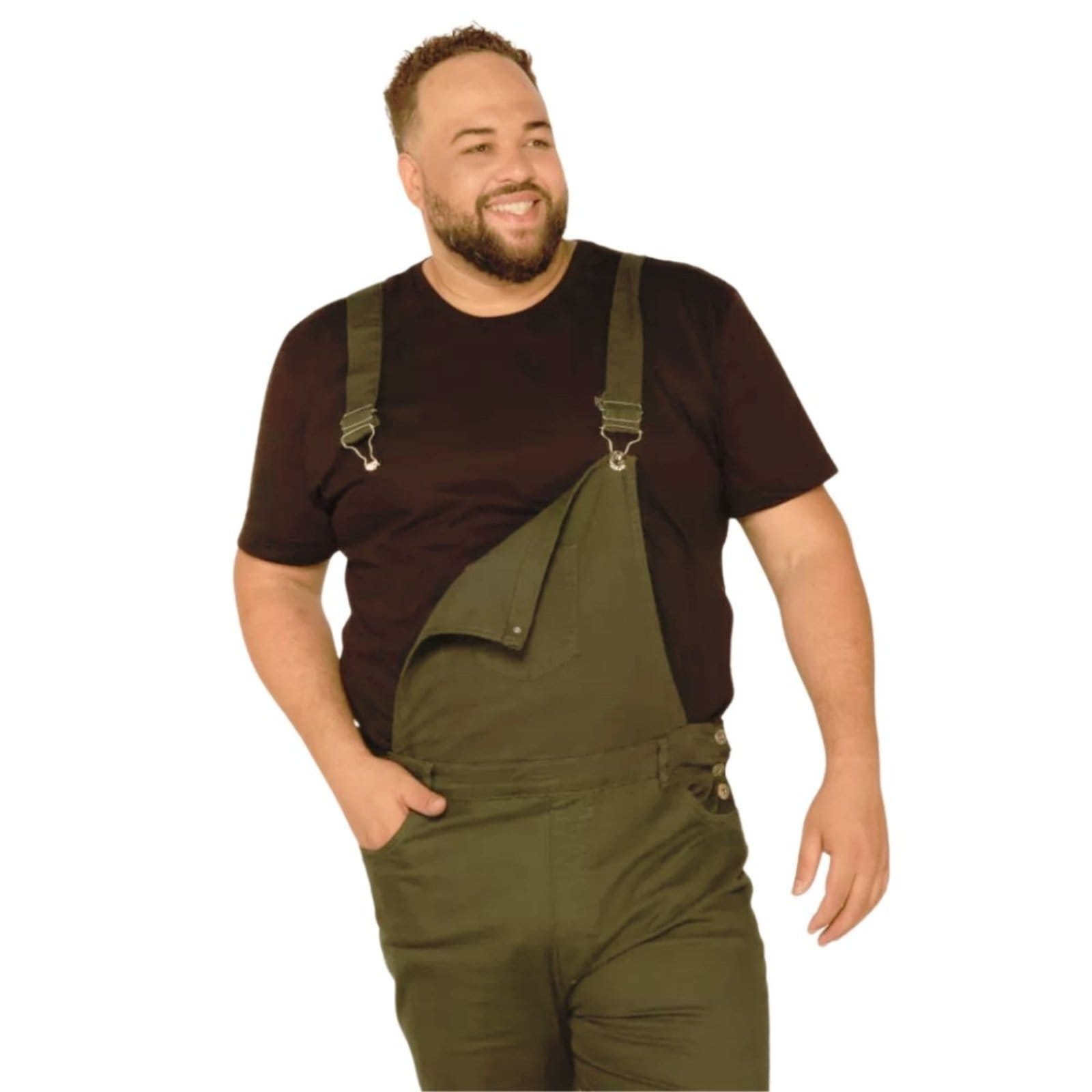 Vista 2 Macacão Jardineira Masculino Plus Size Jeans Loka verde/verde militar verde