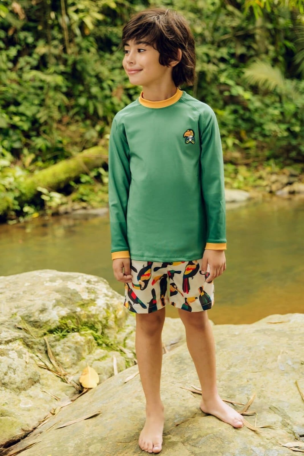 Vista 2 Infantil - Bermuda Menino Microfibra Bugbee + Roarsome Bugbee estampado/off-white