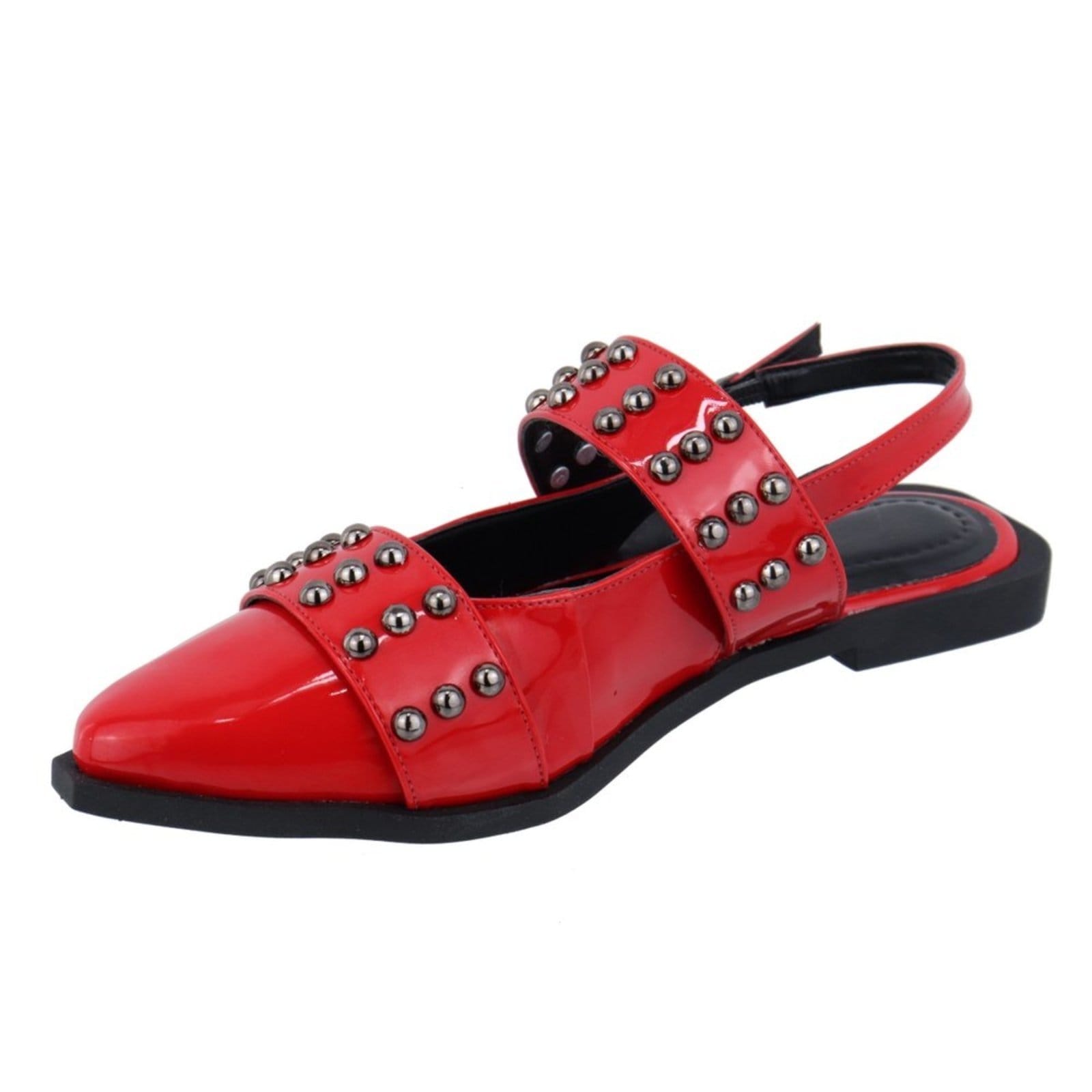 Vista 2 Sapatilha Slingback Rasteira Feminina Em Napa Verniz Ferrari 184202 Flor da Pele vermelho