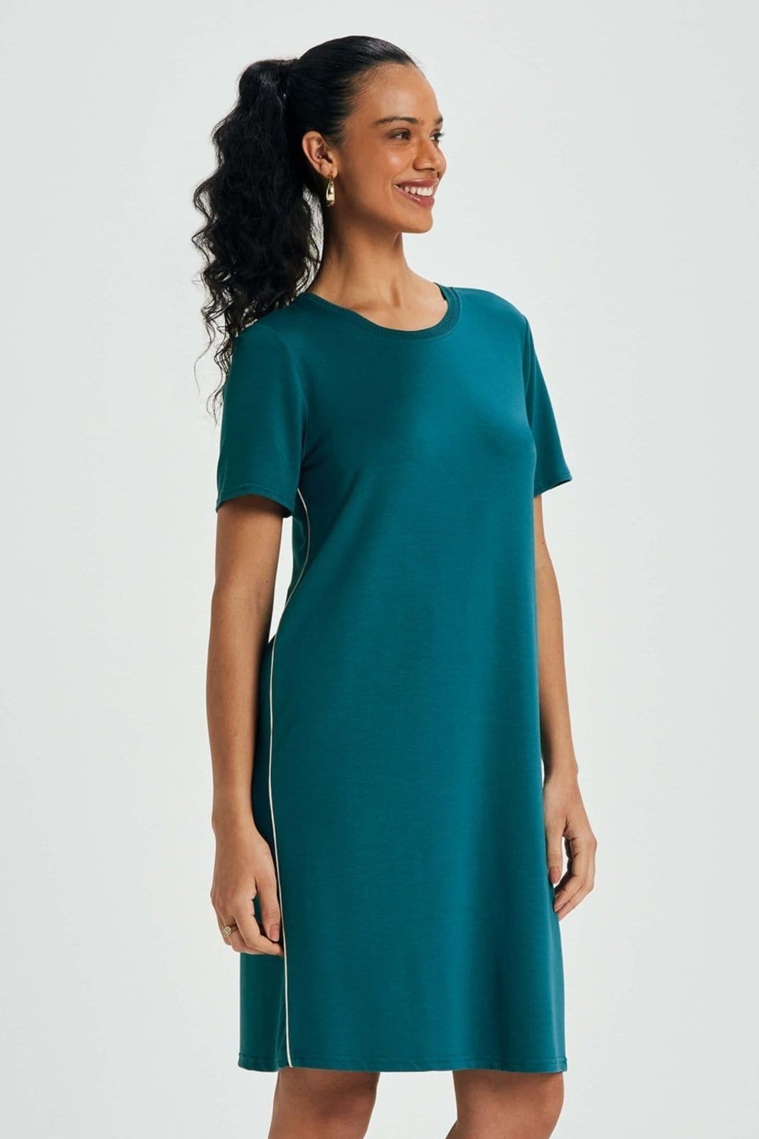 Vista principal Vestido Feminino Curto Reto Marialícia Marialícia verde