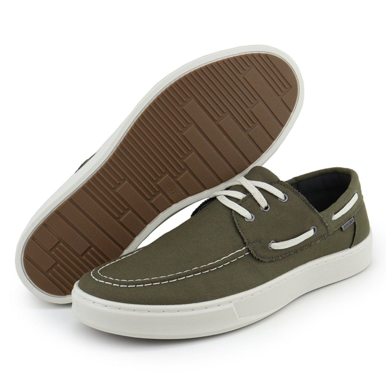 Vista 2 Sapato Masculino Mocassim A. Andrade Dockside Lona Casual Conforto Macio Urbano Musgo Anna Andrade verde